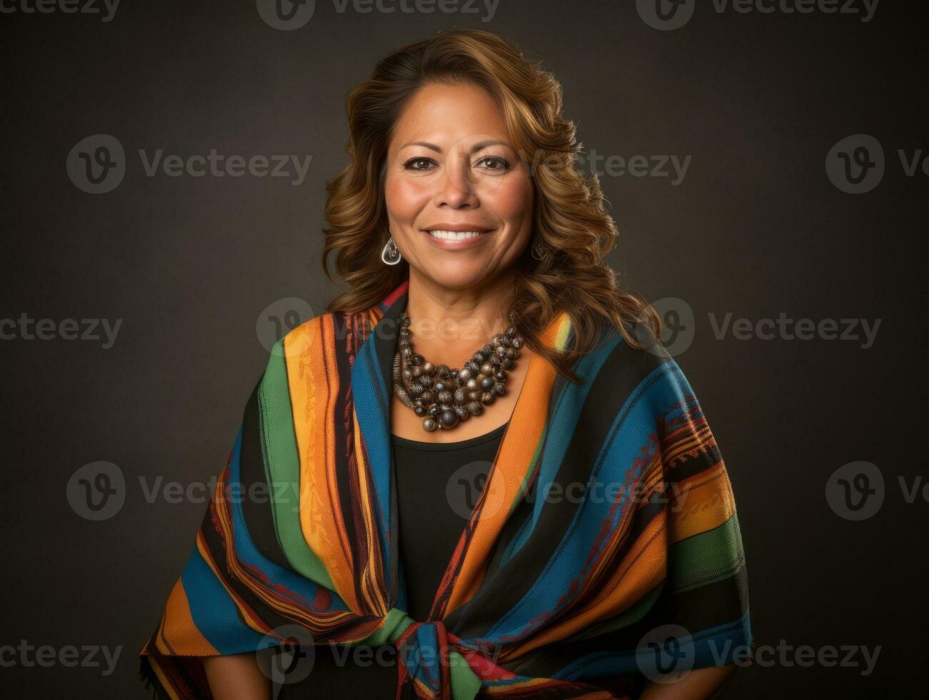 40 year old mexican woman in playful pose on solid background AI Generative photo