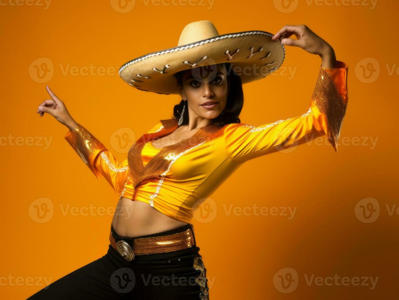 40 year old mexican woman in playful pose on solid background AI Generative photo