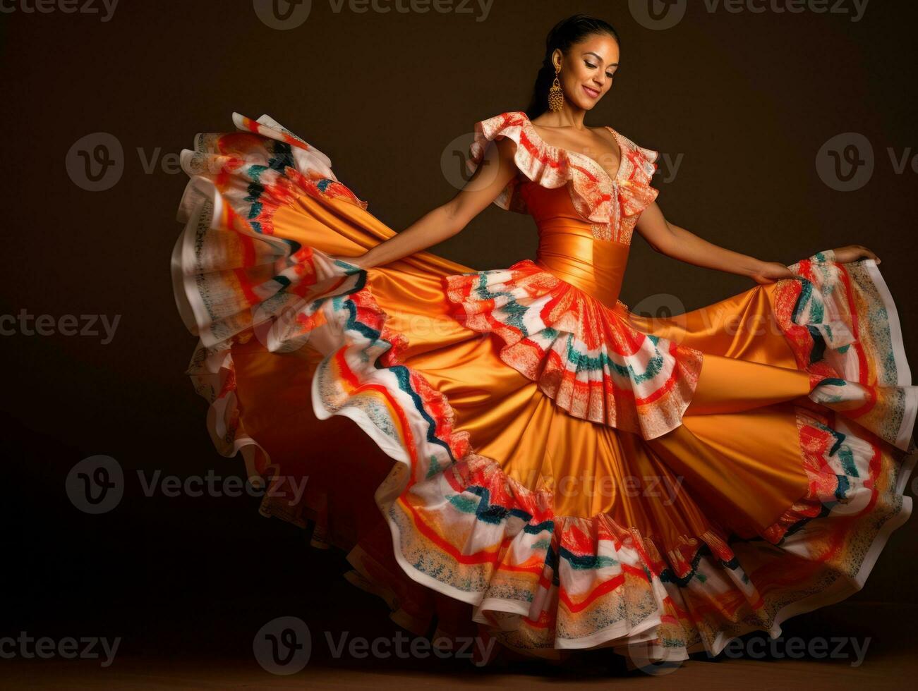 40 año antiguo mexicano mujer en juguetón actitud en sólido antecedentes ai generativo foto