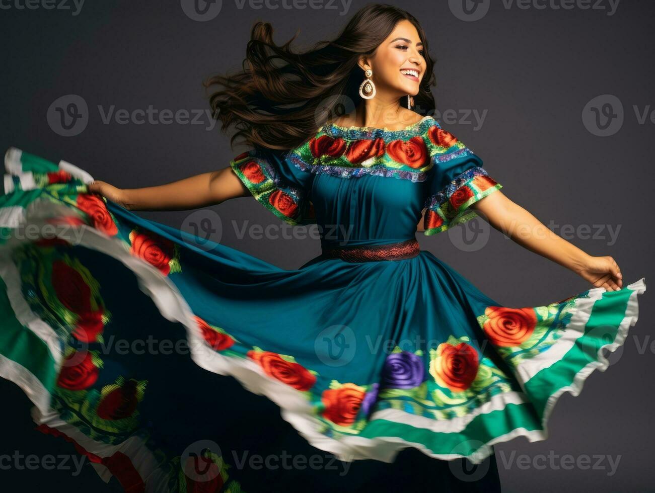 40 year old mexican woman in playful pose on solid background AI Generative photo