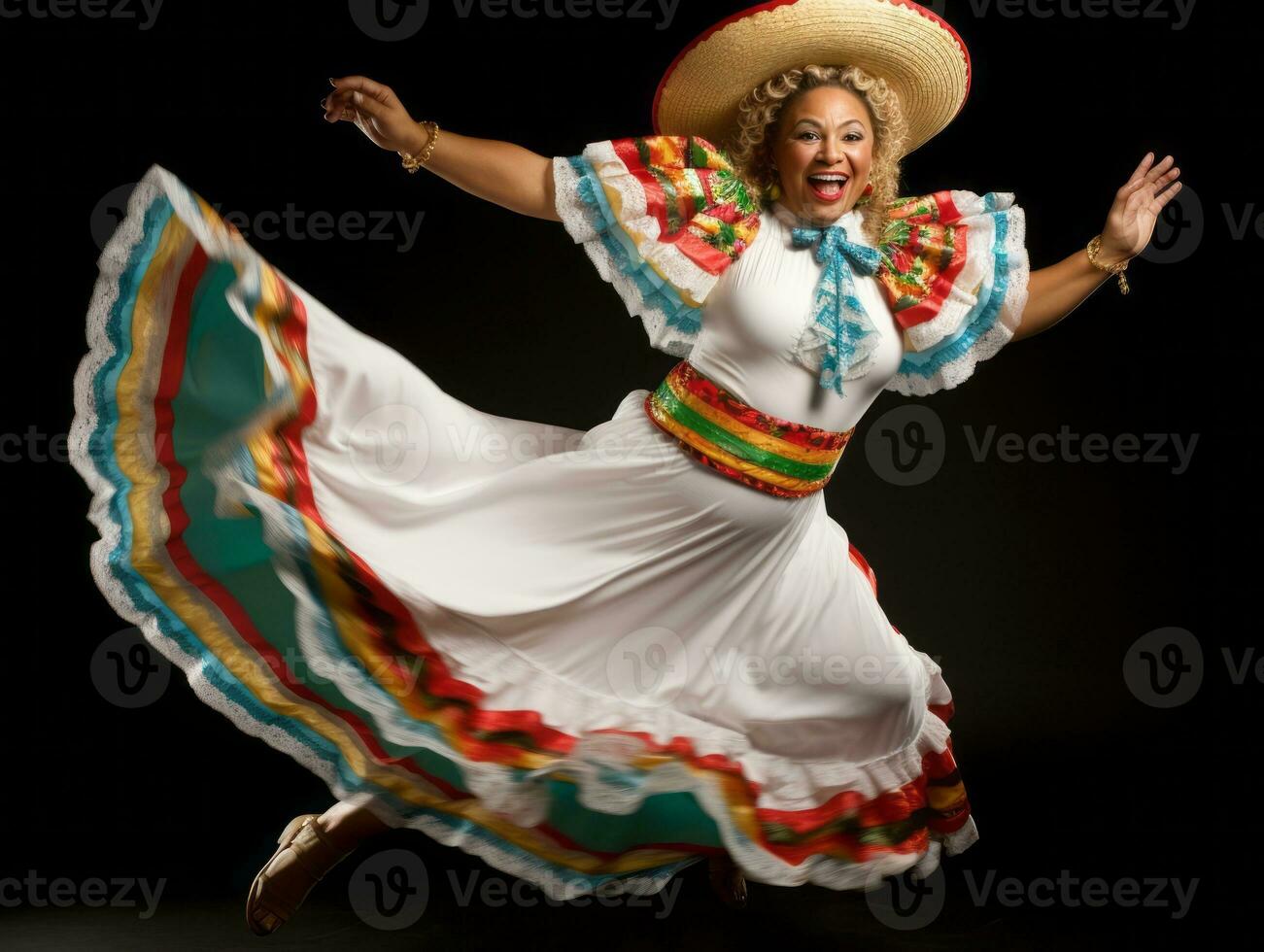 40 año antiguo mexicano mujer en juguetón actitud en sólido antecedentes ai generativo foto