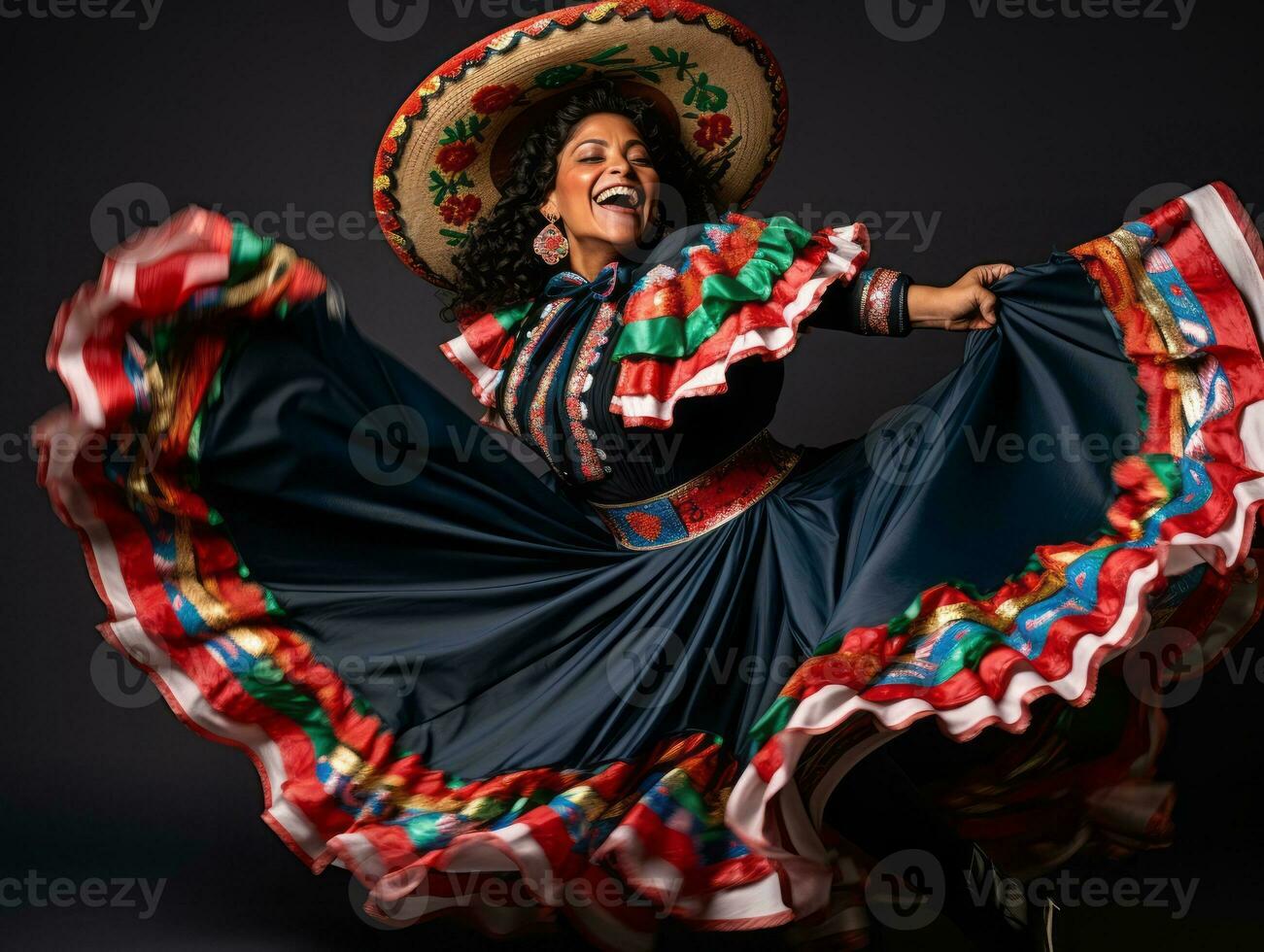 40 año antiguo mexicano mujer en juguetón actitud en sólido antecedentes ai generativo foto