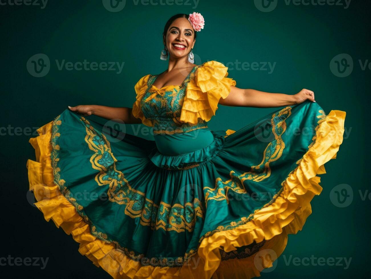 40 year old mexican woman in playful pose on solid background AI Generative photo