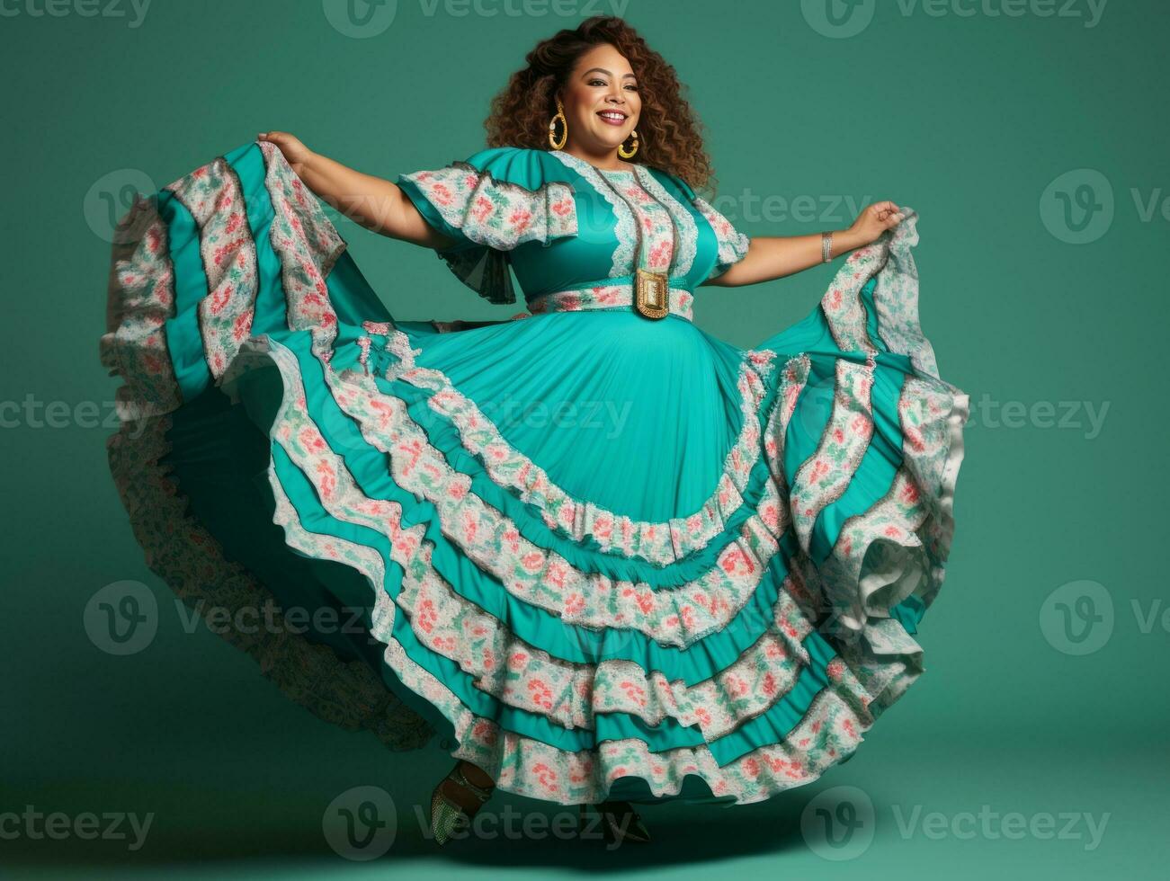 40 year old mexican woman in playful pose on solid background AI Generative photo