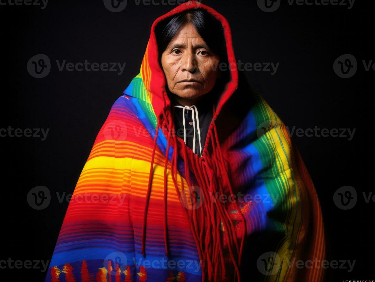 50 año antiguo mexicano mujer en emocional dinámica actitud en sólido antecedentes ai generativo foto