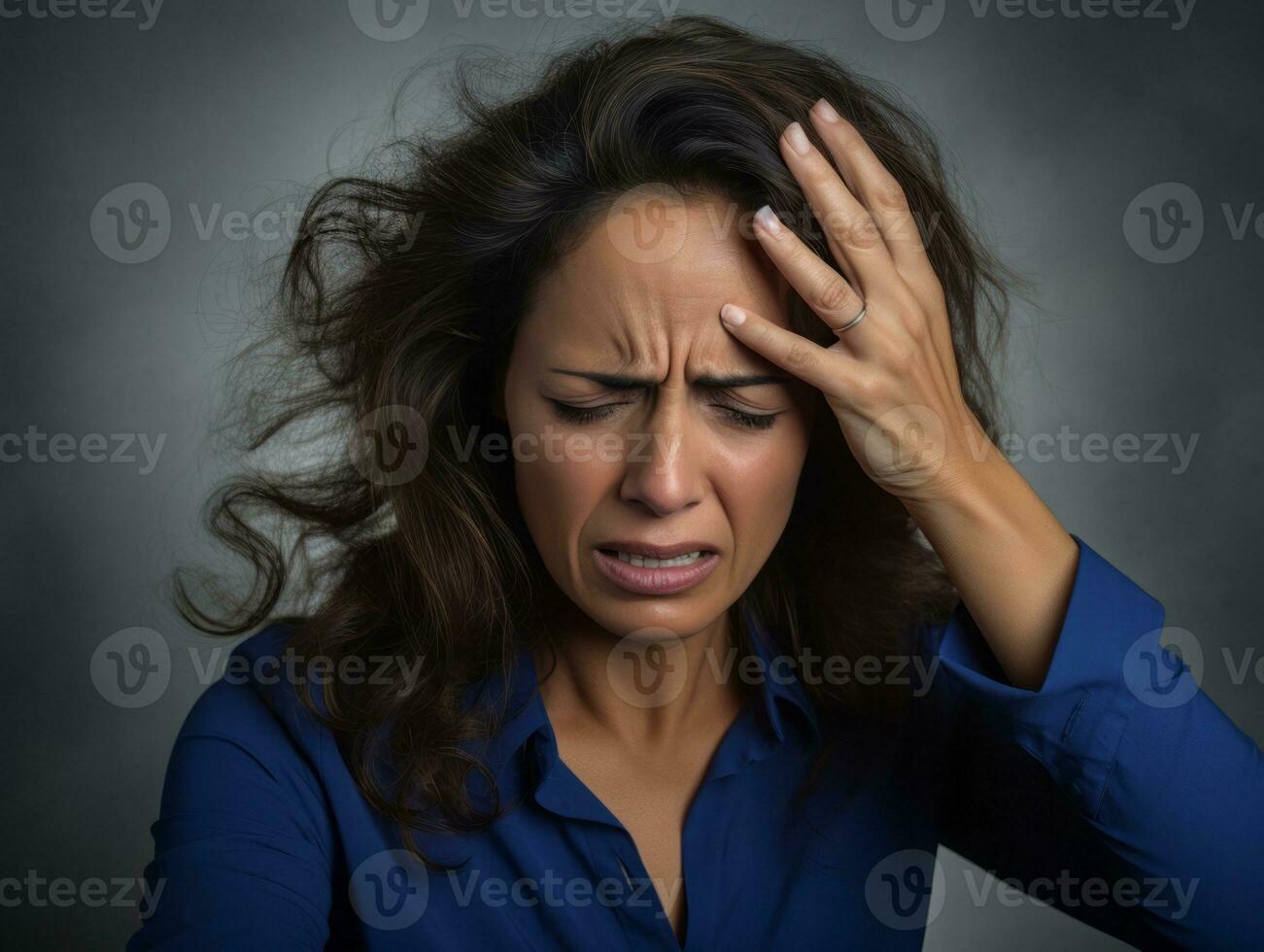 50 year old mexican woman in emotional dynamic pose on solid background AI Generative photo