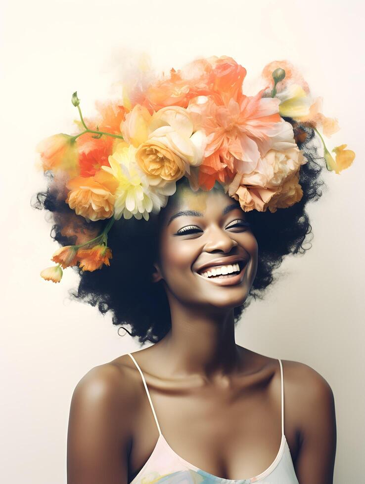 African black woman portrait, cute girl stock photo background, Generative AI