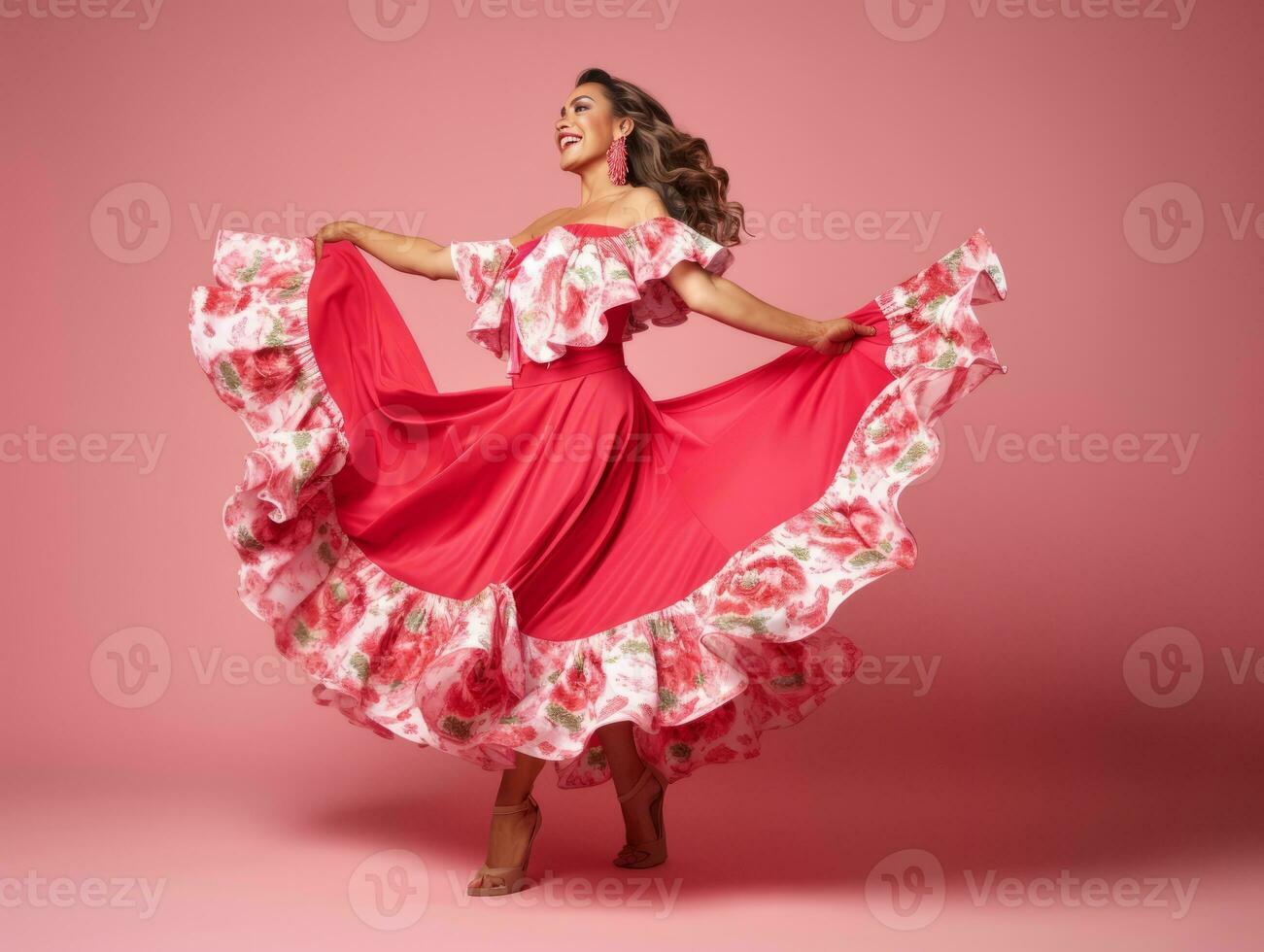 50 year old mexican woman in emotional dynamic pose on solid background AI Generative photo