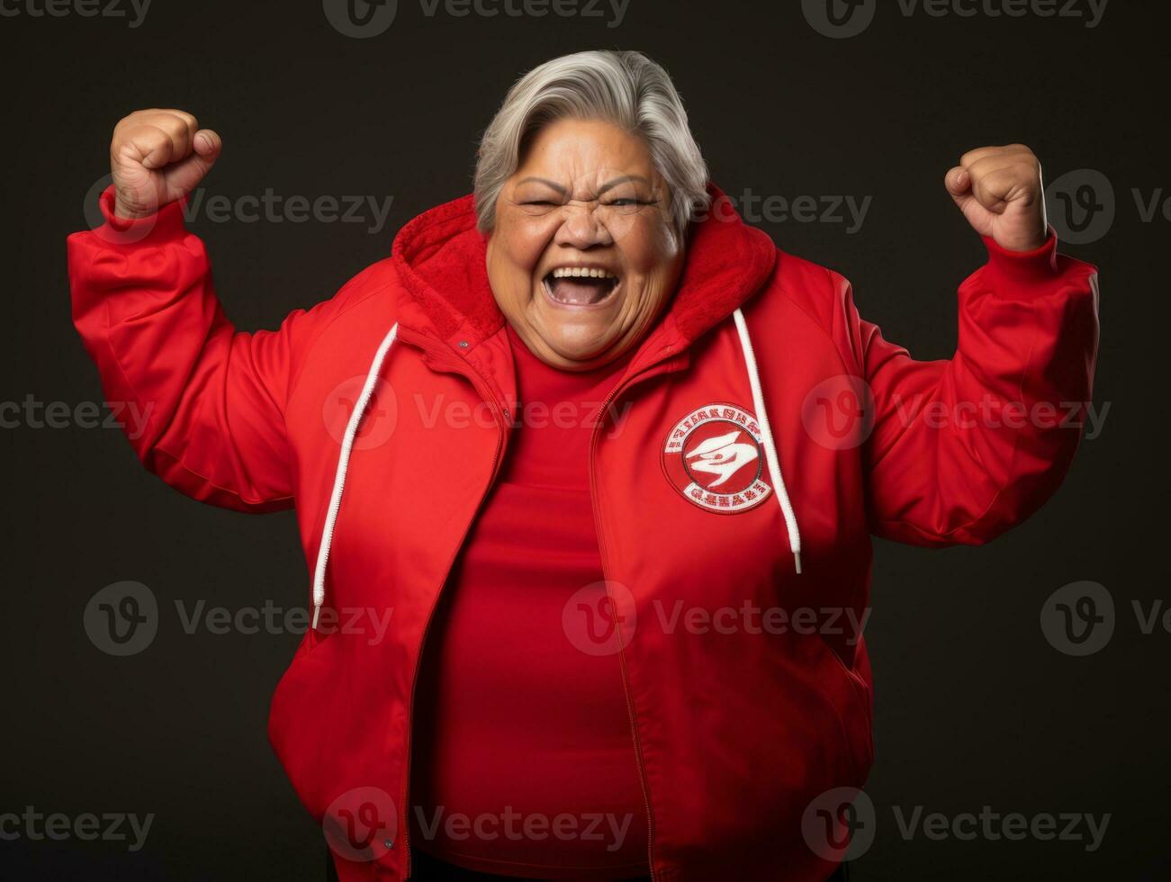 50 año antiguo mexicano mujer en emocional dinámica actitud en sólido antecedentes ai generativo foto