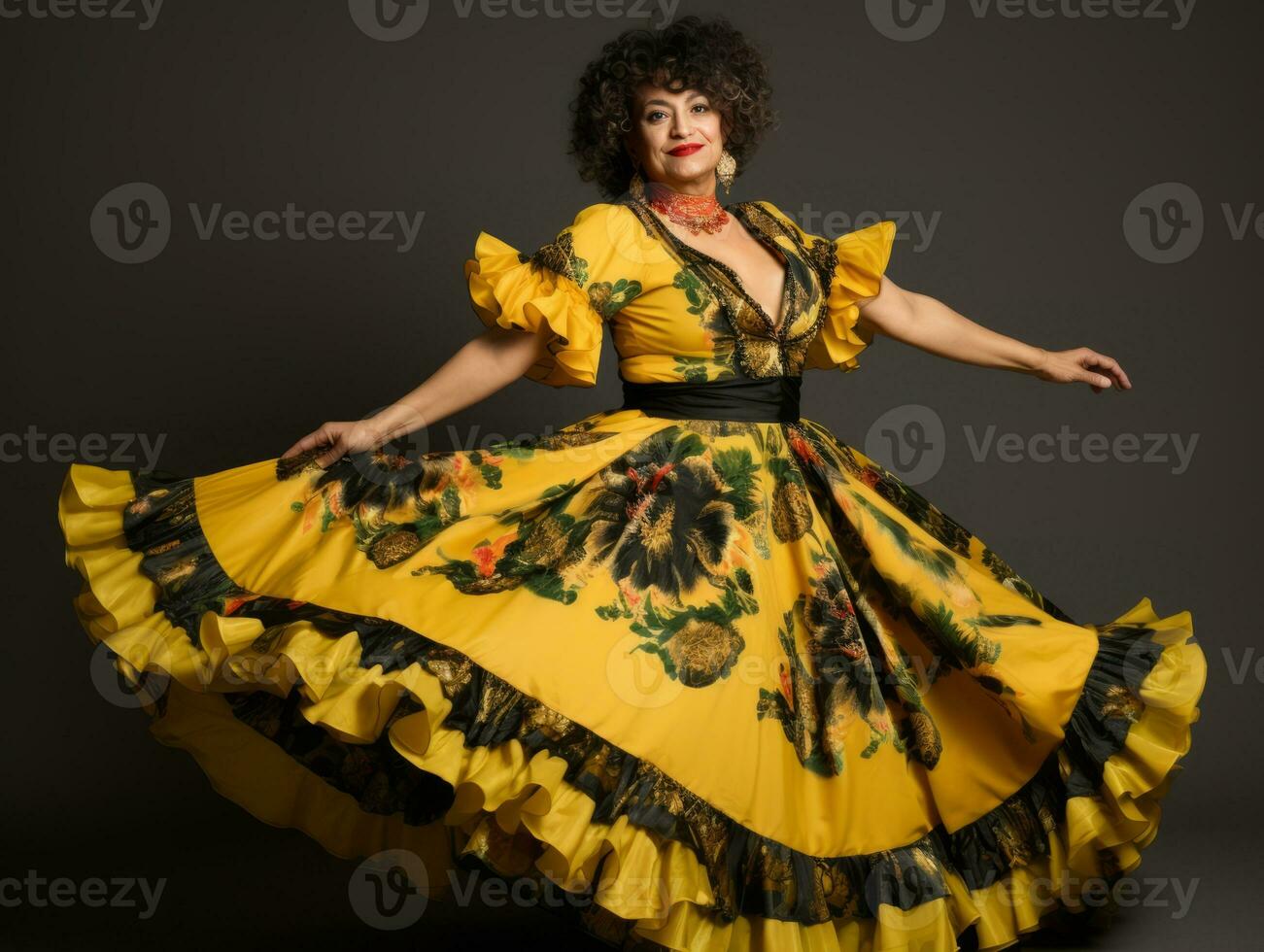 50 year old mexican woman in emotional dynamic pose on solid background AI Generative photo
