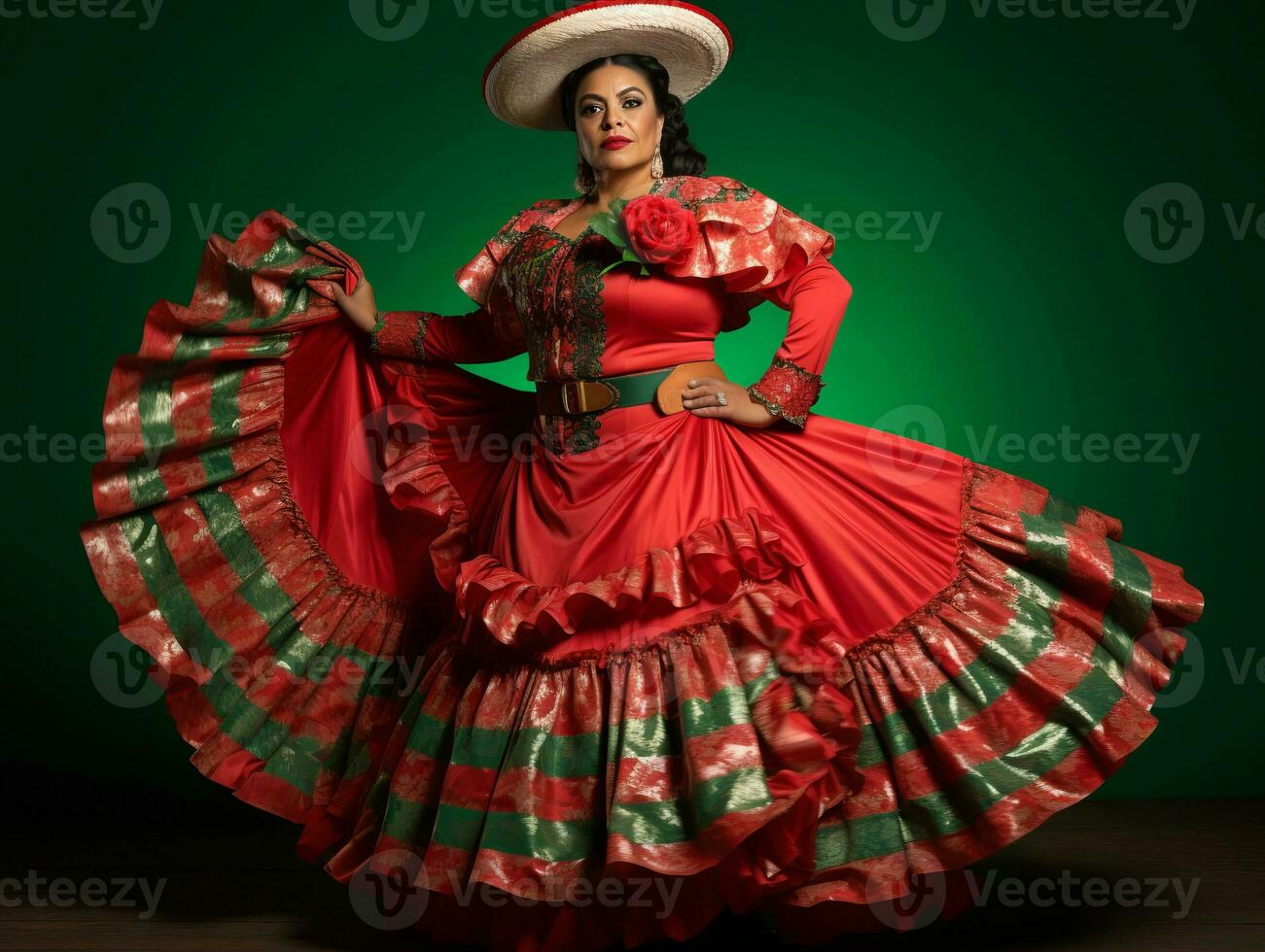 50 year old mexican woman in emotional dynamic pose on solid background AI Generative photo