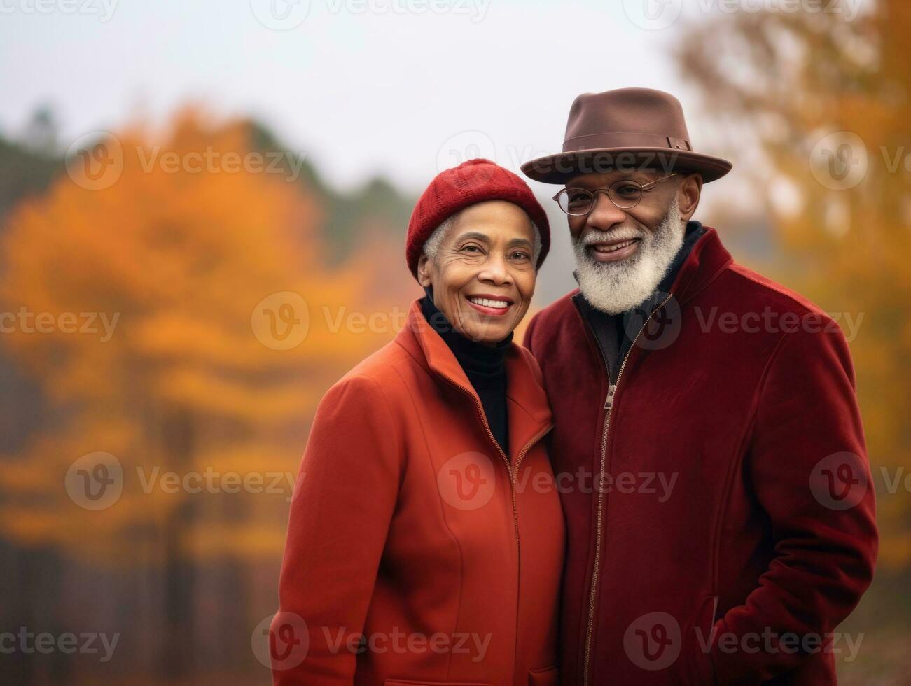 amoroso antiguo africano americano Pareja es disfrutando un romántico otoño día ai generativo foto