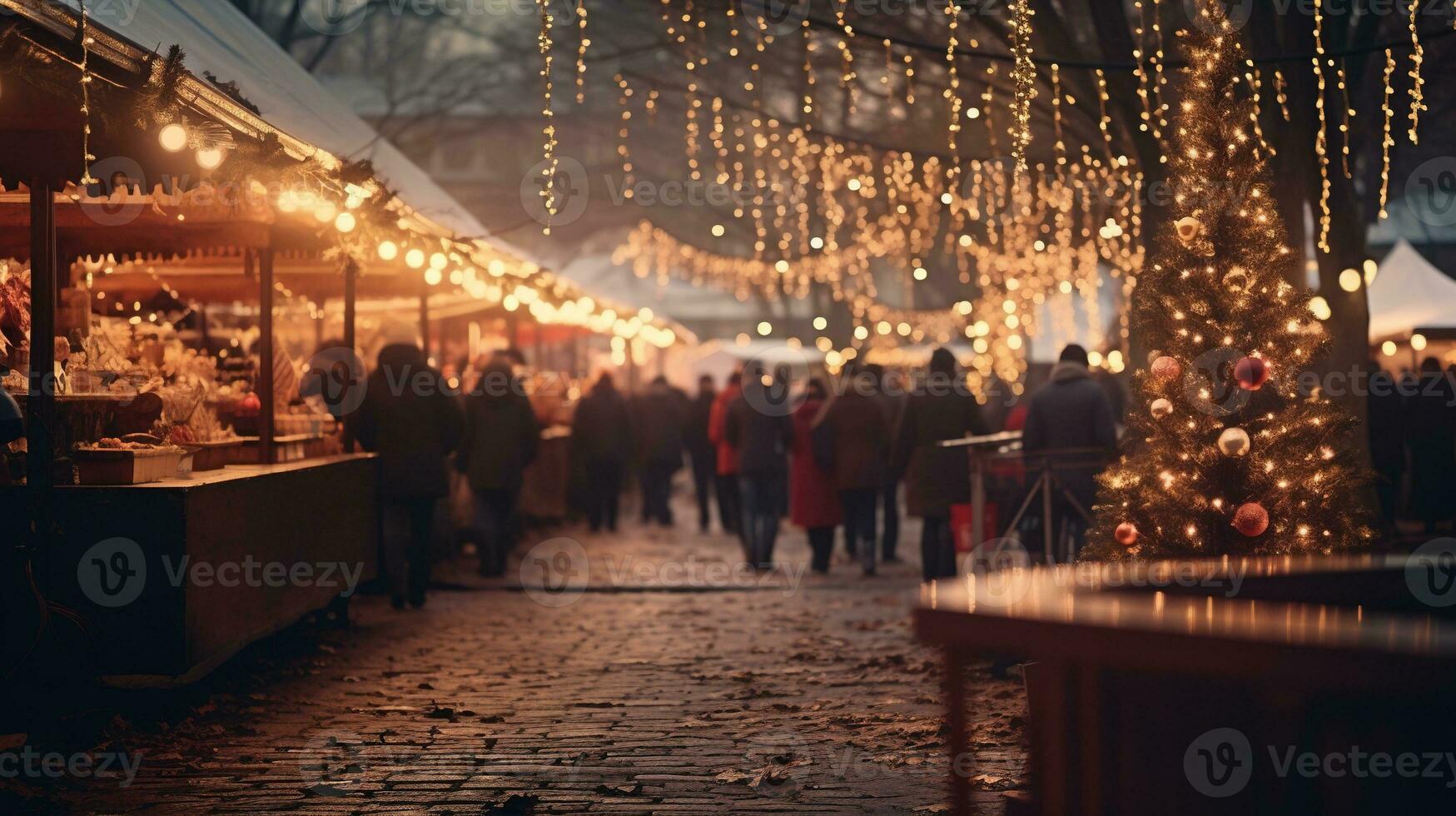 generativo ai, Navidad justa borroso fondo, invierno calle mercado en Europa foto