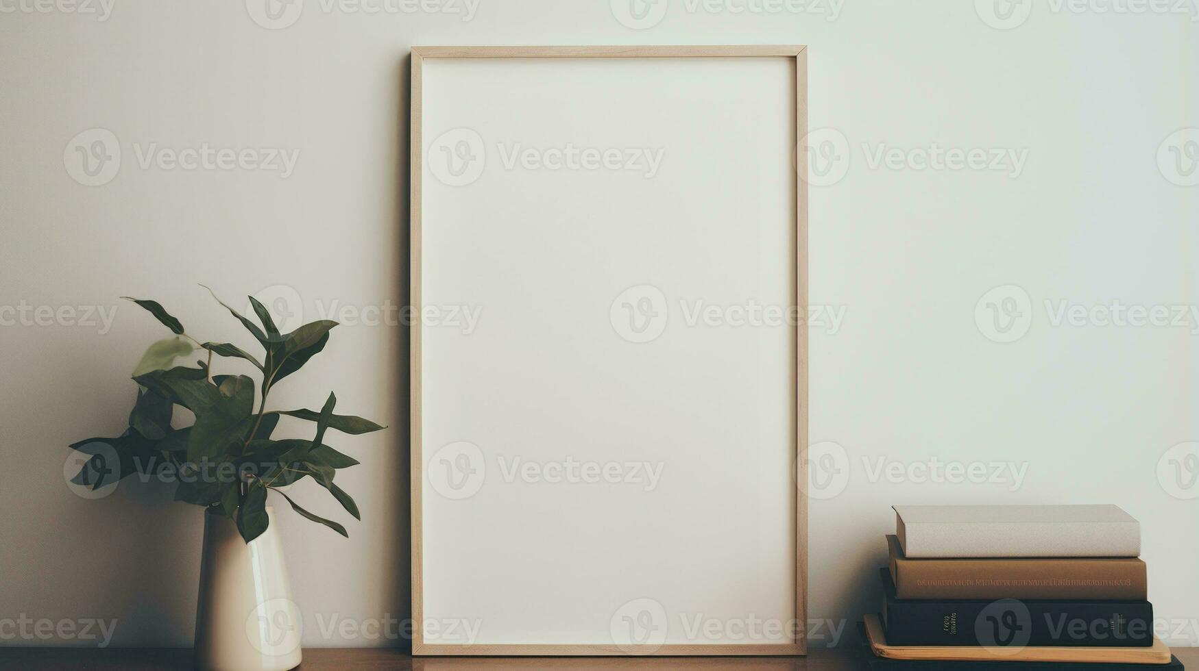 Generative AI, Realistic white poster mock up blank minimalistic background, artwork template, muted neutral colors photo