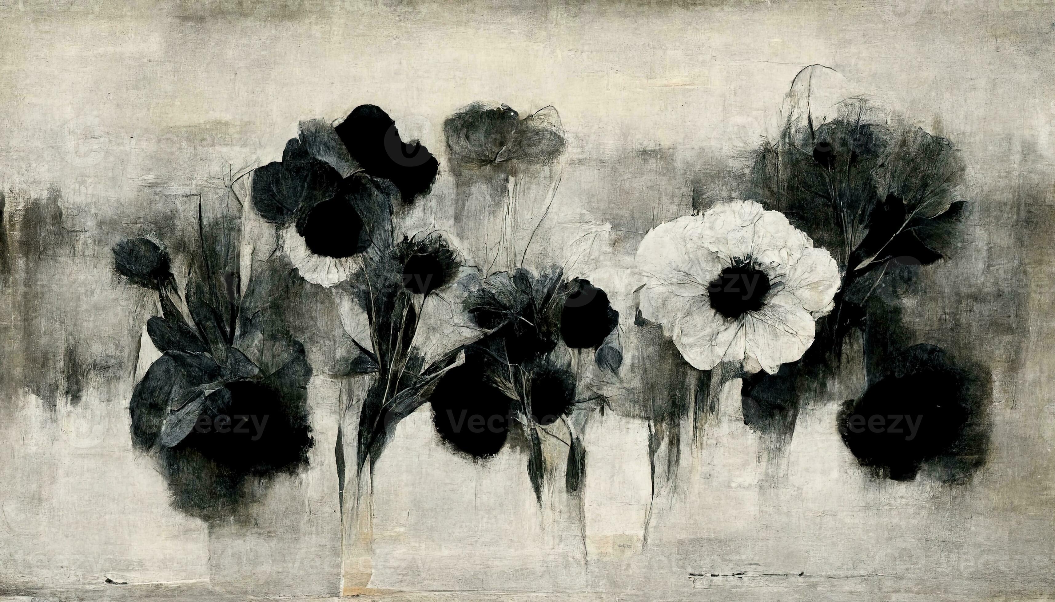 Generative AI, Black watercolor abstract painted flowers on vintage  background. Ink black street graffiti art on a textured paper, washes and  brush strokes. 28955865 Stock Photo at Vecteezy