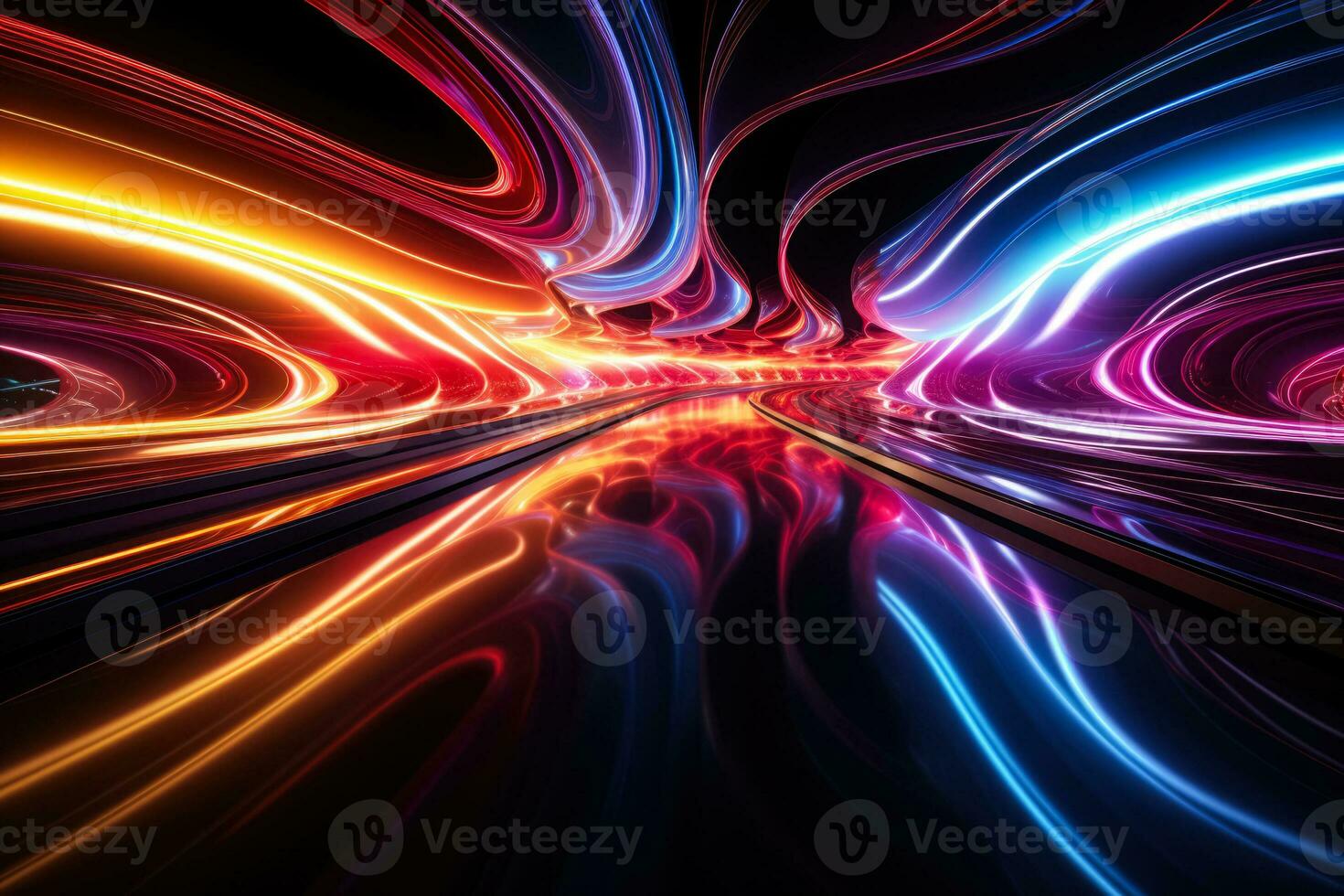 Surrealistic neon tunnels swirling into an unknown dimension of colors photo