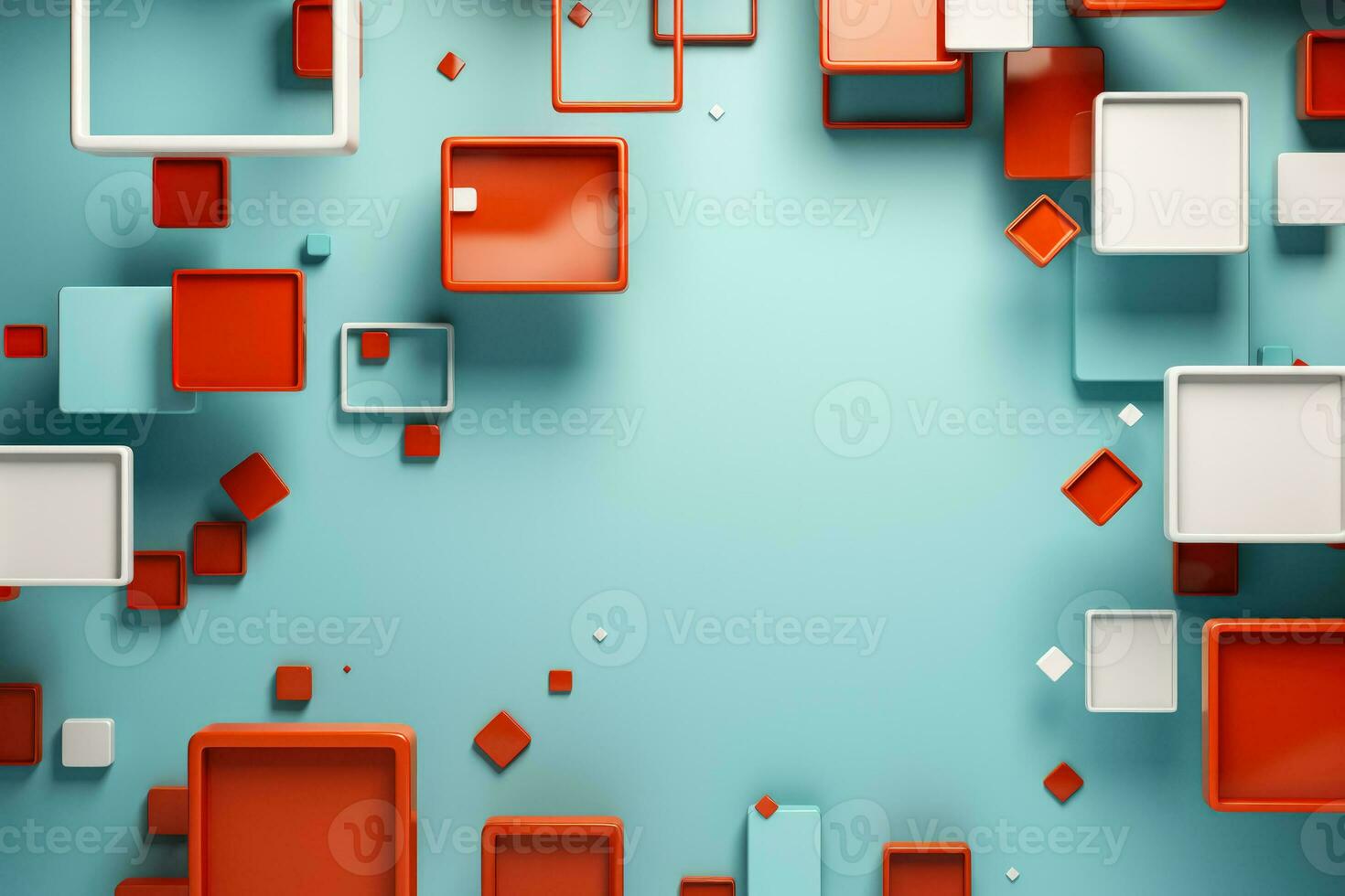 Irregular 3D geometric shapes tumbling background with empty space for text photo