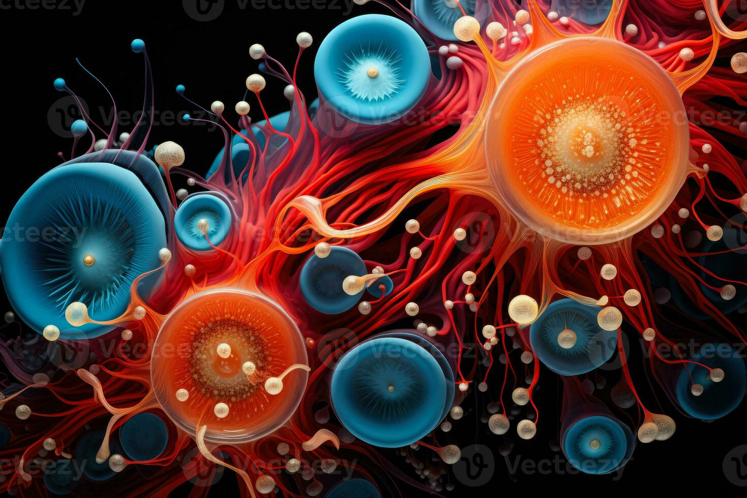 Microscopic organisms transformed into vibrant psychedelic abstract designs photo