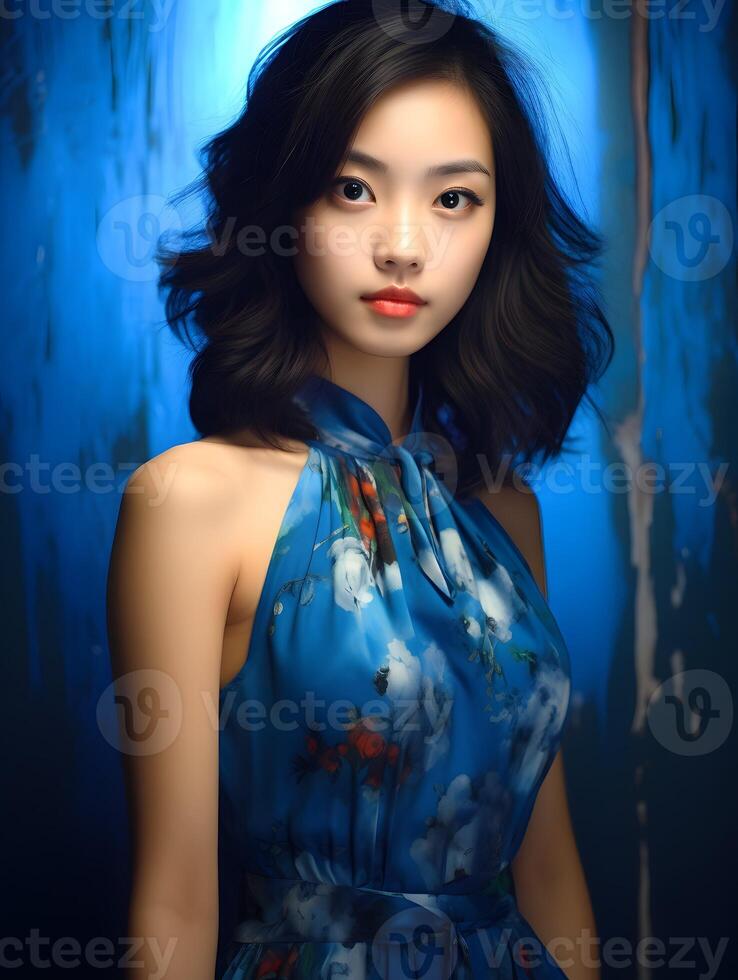 Beautiful young Asian woman portrait, cute girl wallpaper background photo, Generative AI photo