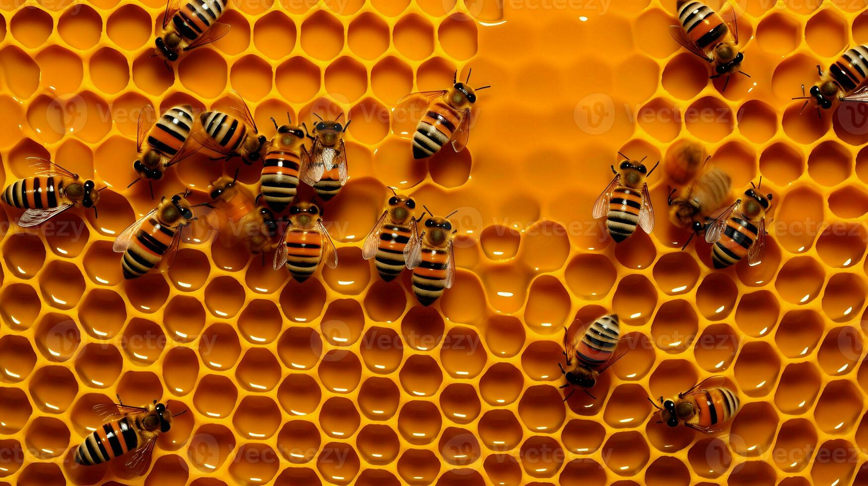 Bee or honeybee, honey comb, background, Generative AI photo