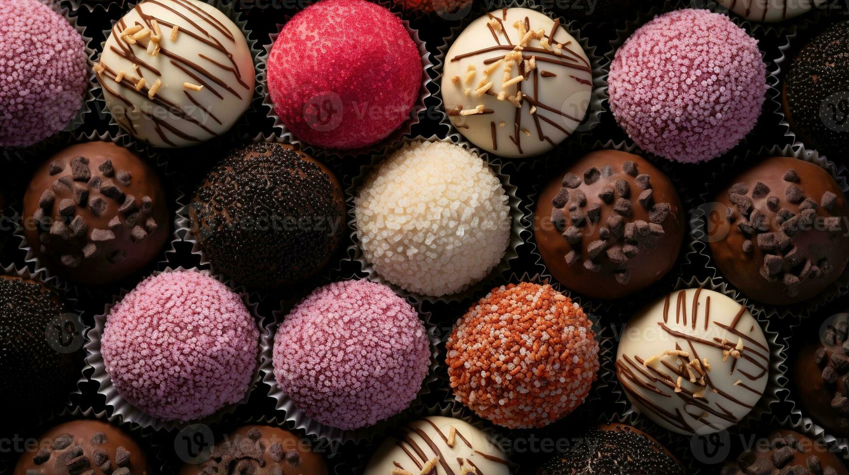 Generative AI, Chocolate candy balls, close up traditional Brazilian brigadeiro photo