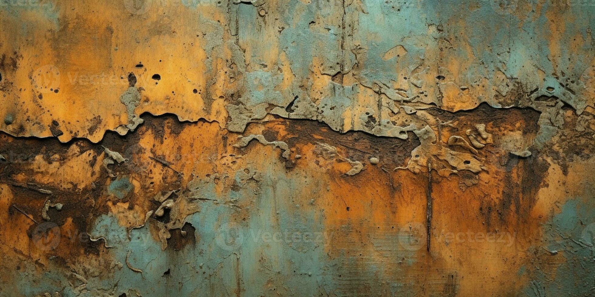 Generative AI, Rusted blue and turquoise metal background. Grunge old wall texture photo