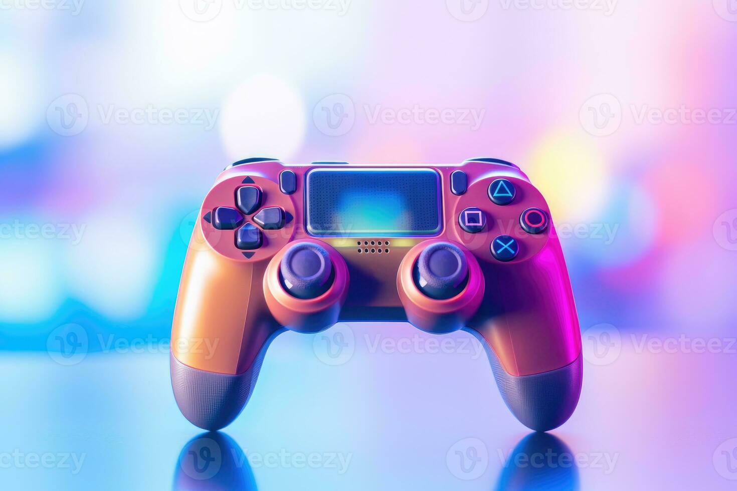 Modern video game controller on colorful gradient background photo