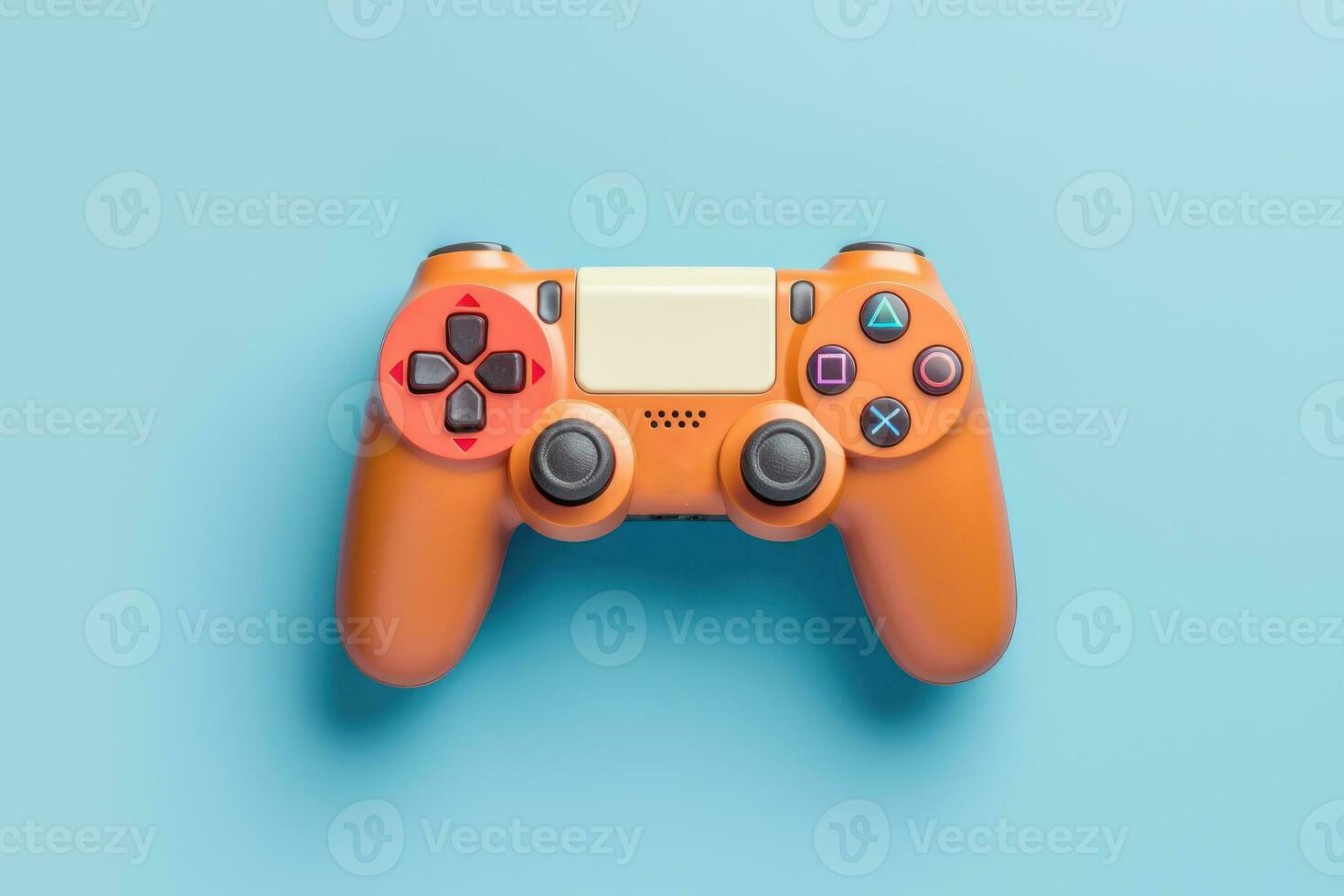 Modern video game controller on colorful gradient background photo