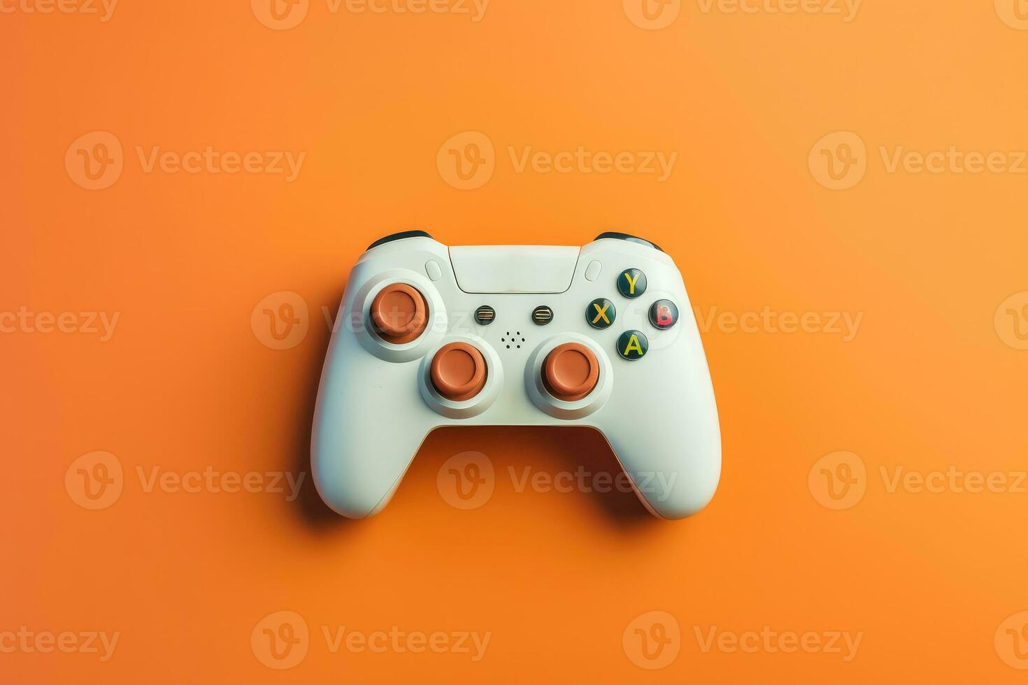 Modern video game controller on colorful gradient background photo