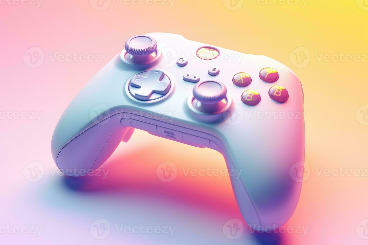 Modern video game controller on colorful gradient background photo