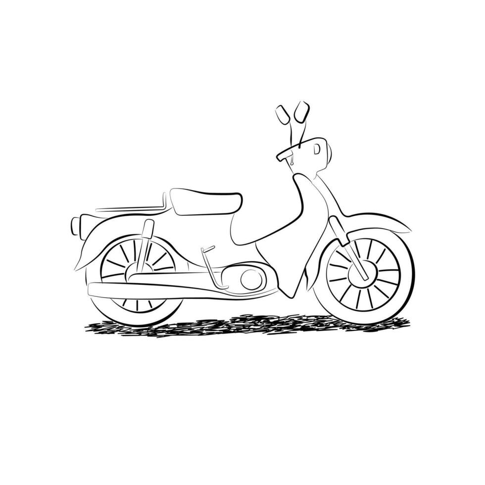 Doodle motobike flat vector illustration. Hand drawn sketch motorbike, motorcycle. Vehicles for transportation concept. Retro style