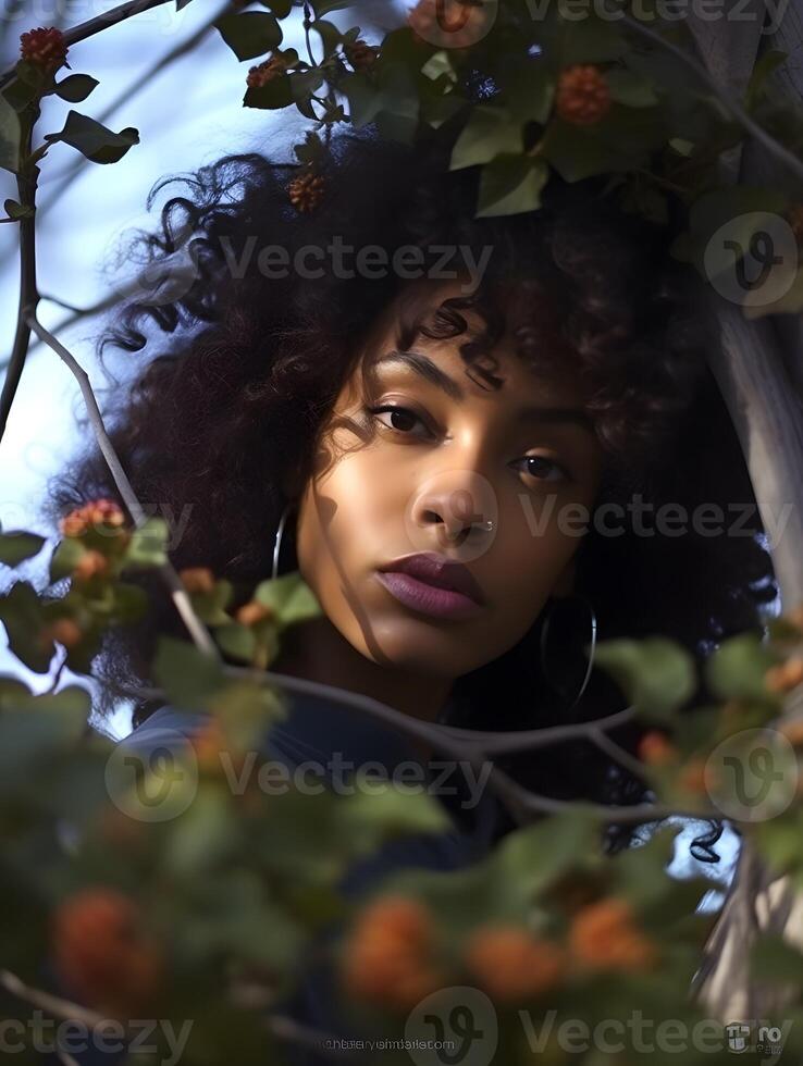 africano negro mujer retrato, linda niña valores foto fondo, generativo ai