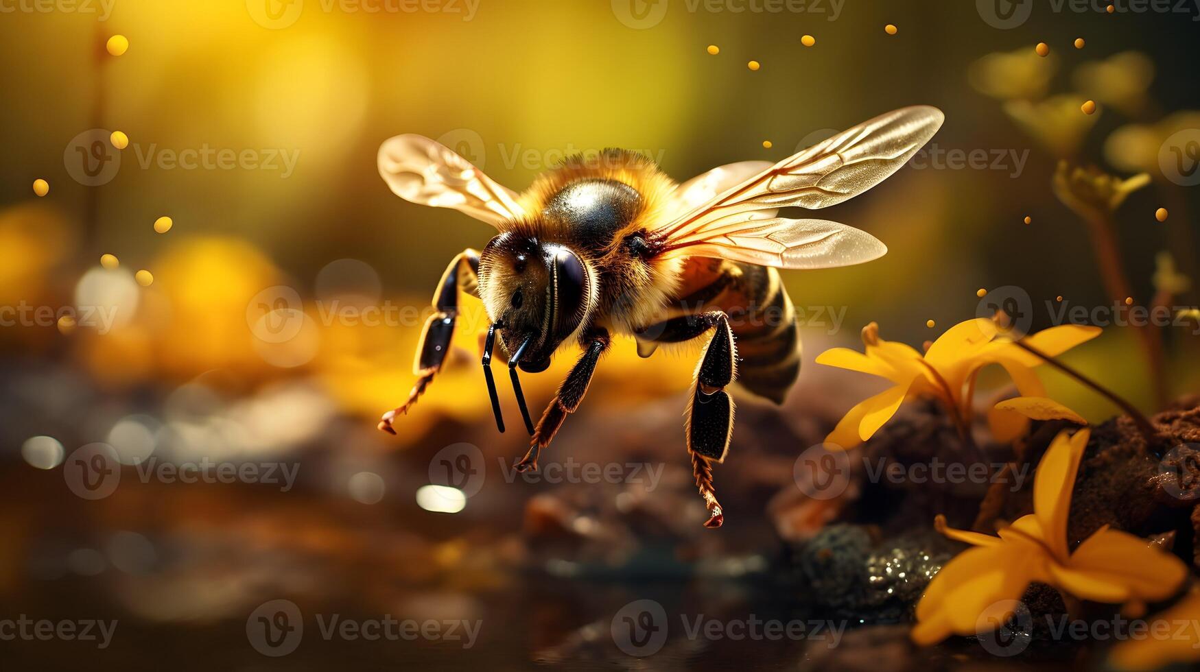 Bee or honeybee, honey comb, background, photo