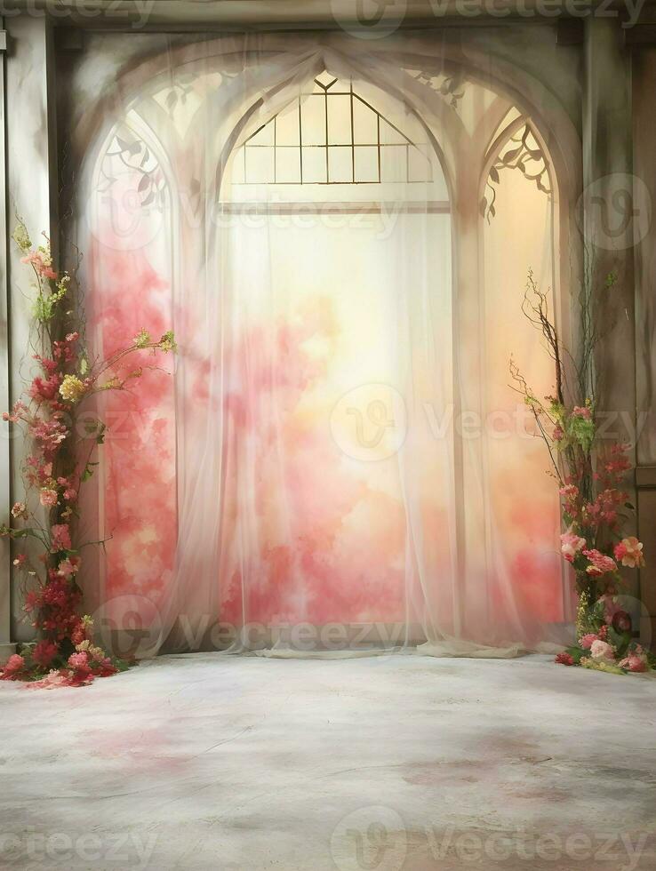 Wedding backdrop background illustration design, couple in love, marriage, bride, Generative AI photo