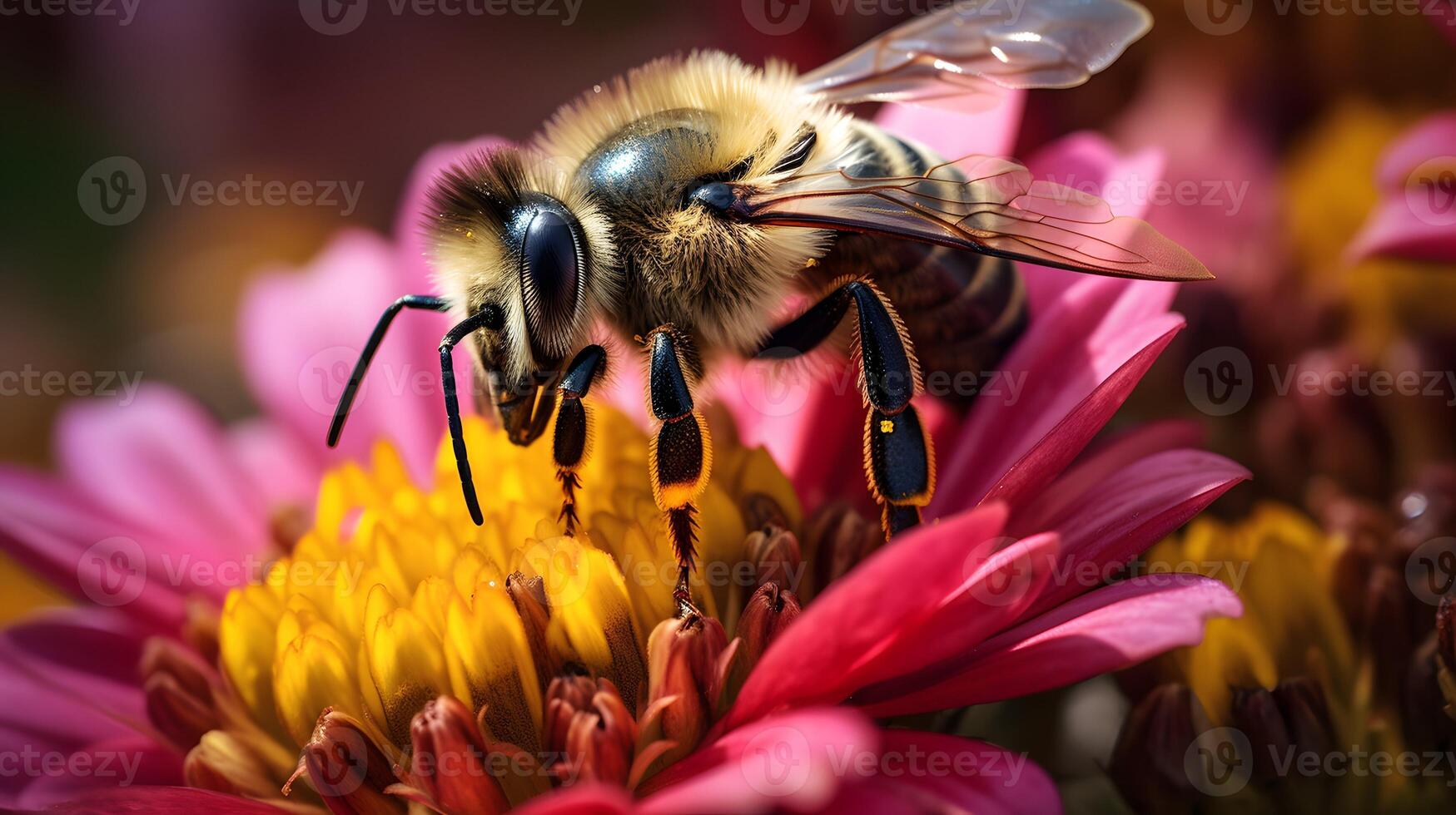 Bee or honeybee, honey comb, background, Generative AI photo