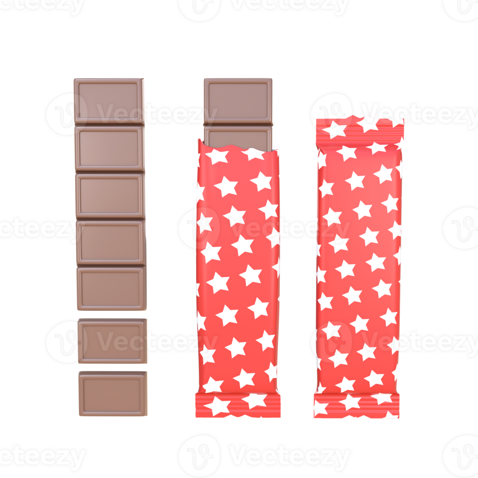 3D Rendering Milk Chocolate Bar Closed And Wrapper Opened png