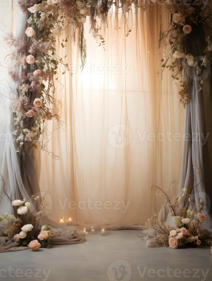 Wedding backdrop background illustration design, couple in love, marriage, bride, Generative AI photo