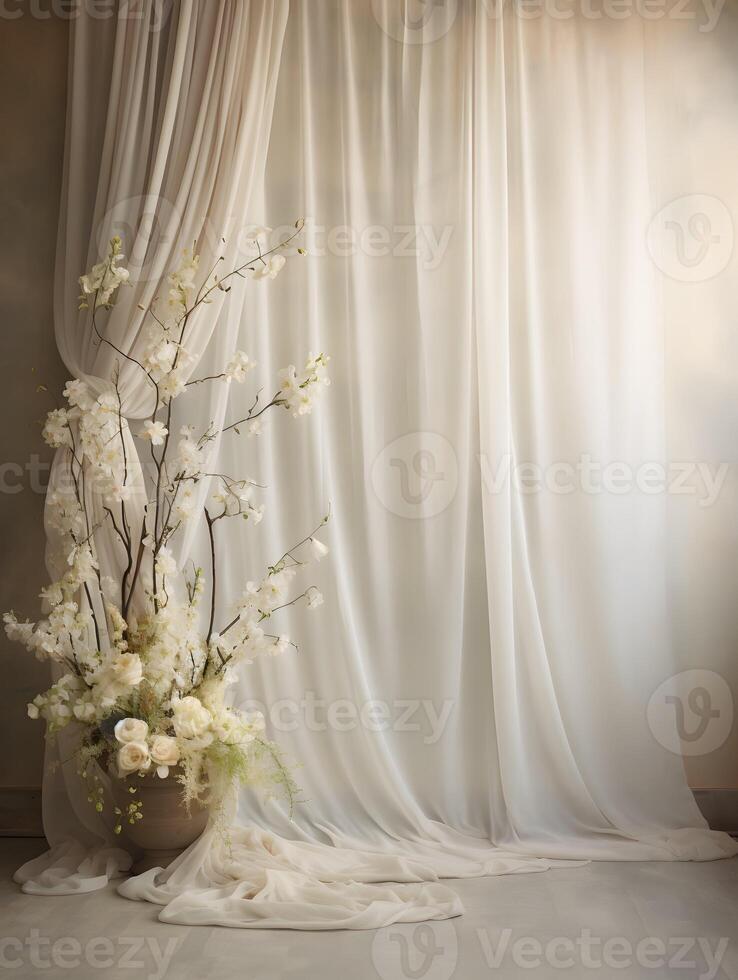 Wedding backdrop background illustration design, couple in love, marriage, bride, Generative AI photo