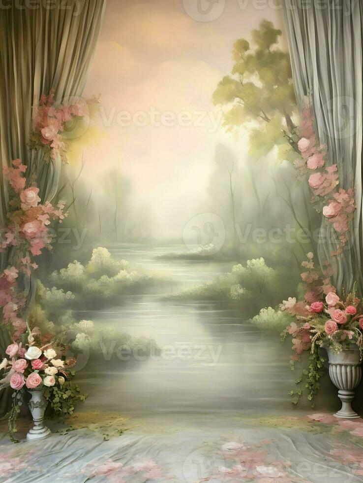 Wedding backdrop background illustration design, couple in love, marriage, bride, Generative AI photo