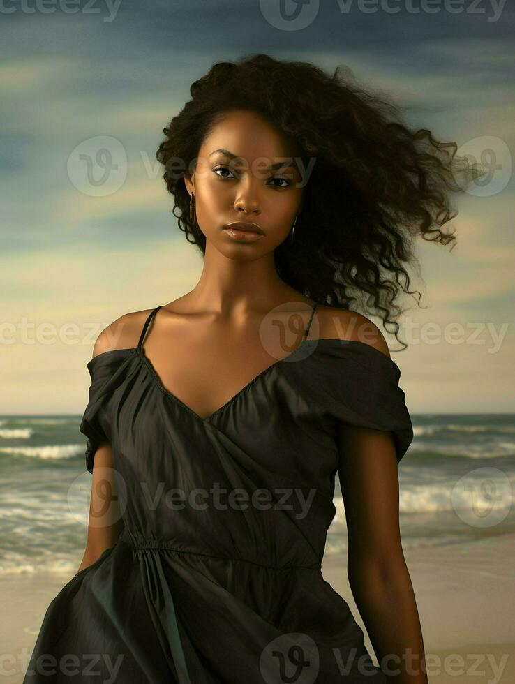 African black woman portrait, cute girl stock photo background, Generative AI