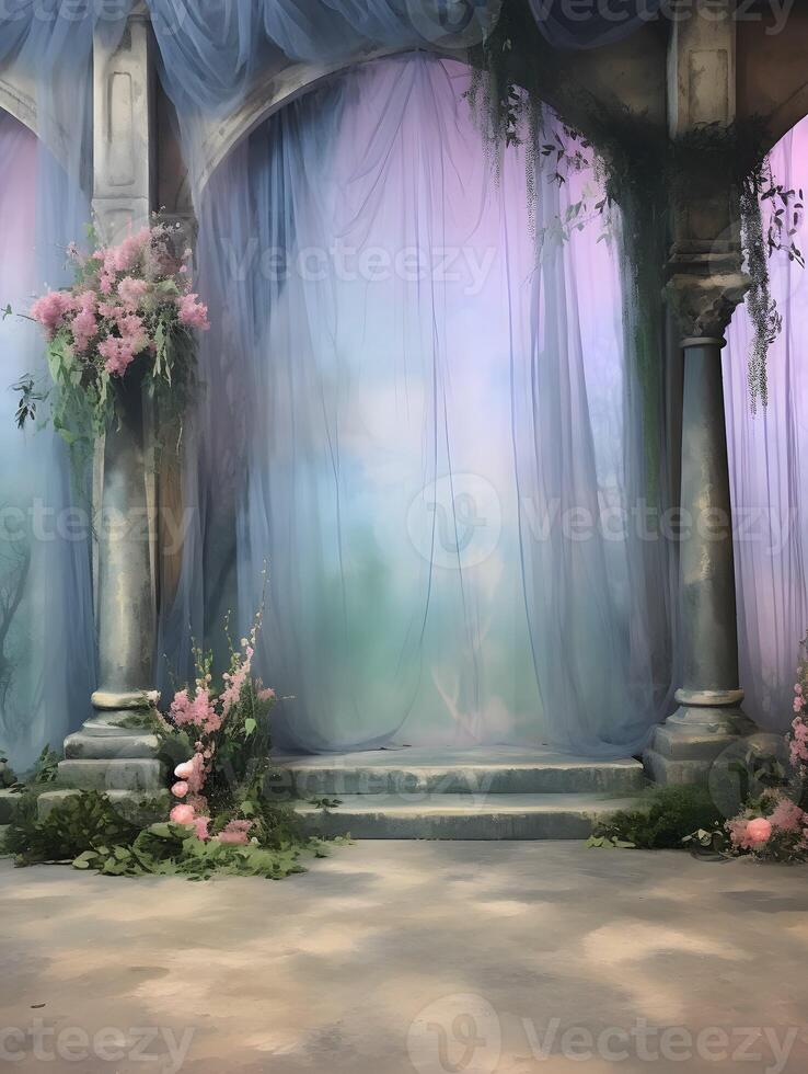 Wedding backdrop background illustration design, couple in love, marriage, bride, Generative AI photo