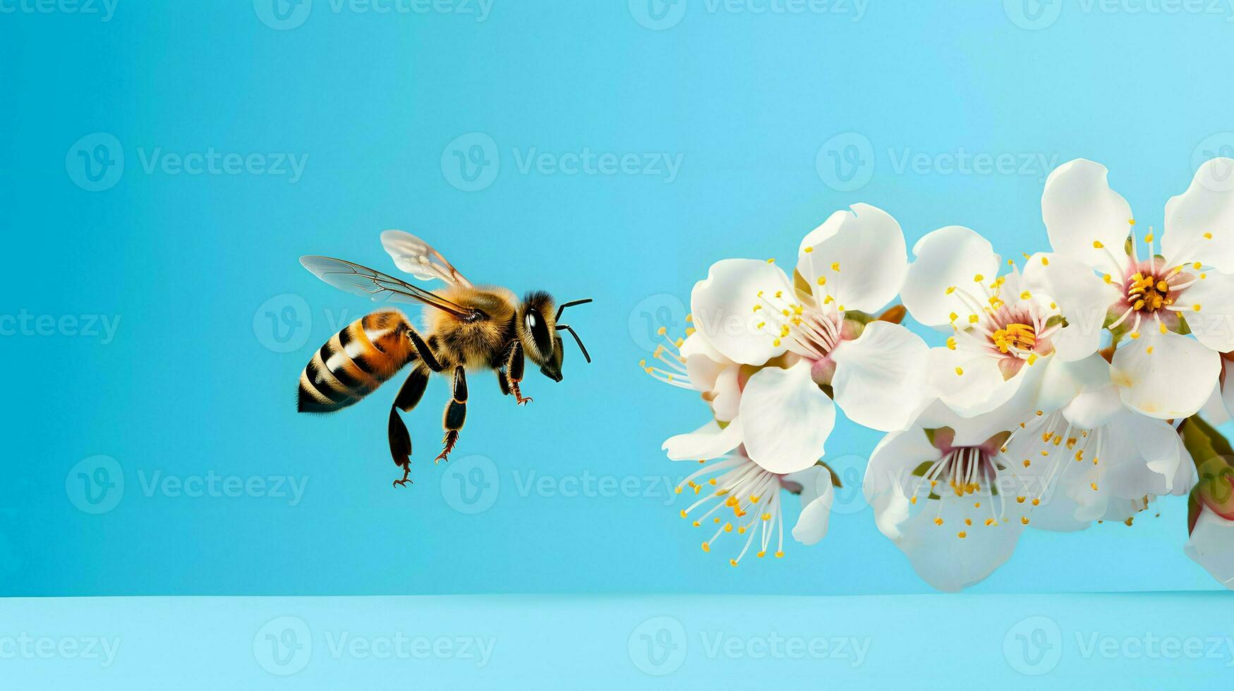 Bee or honeybee, honey comb, background, Generative AI photo