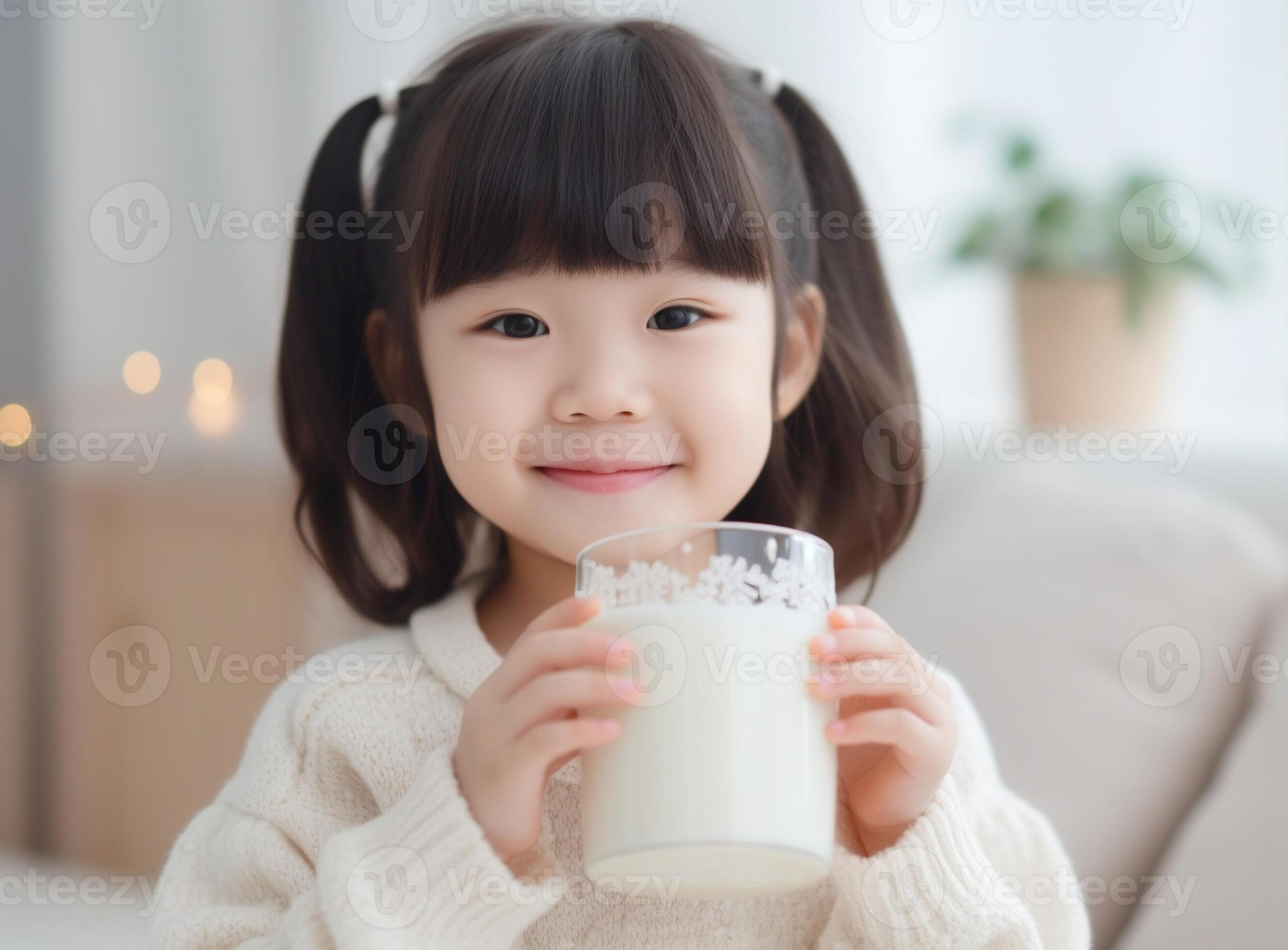 AI Generative happy child little girl eats cookies and milk 29033996