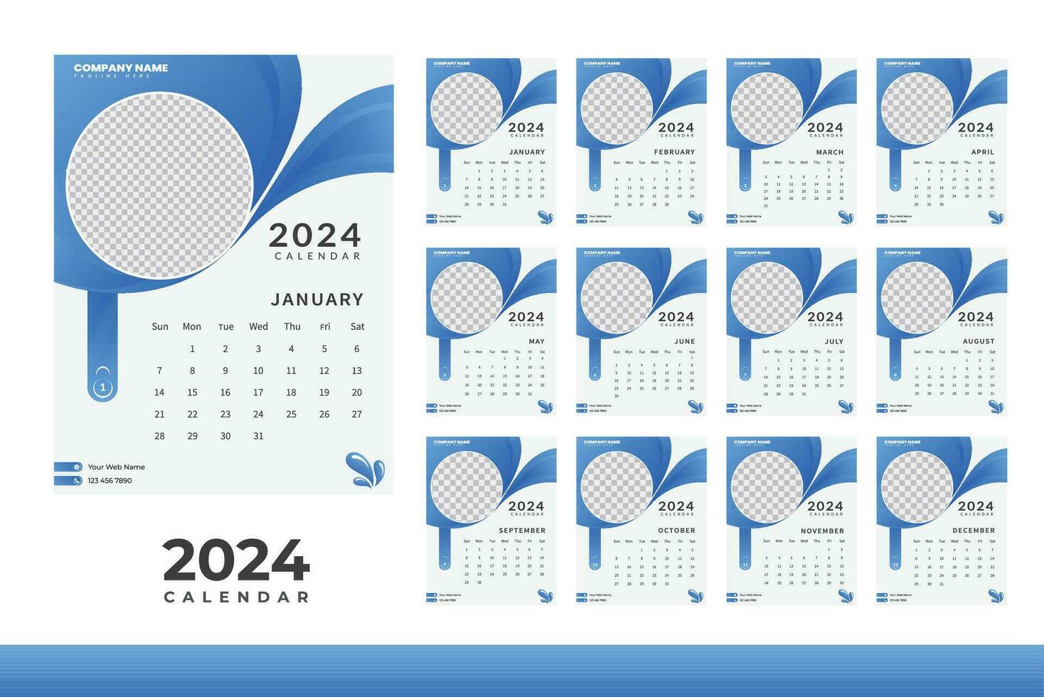 2024 calendario diseño plantilla, moderno calendario diseño en negocio estilo vector