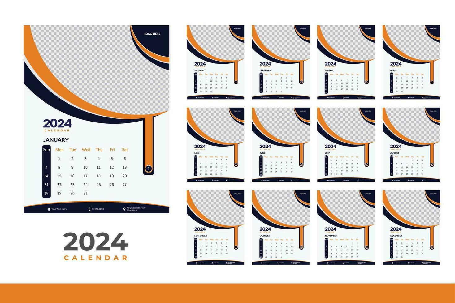 2024 calendario diseño plantilla, moderno calendario diseño en negocio estilo vector