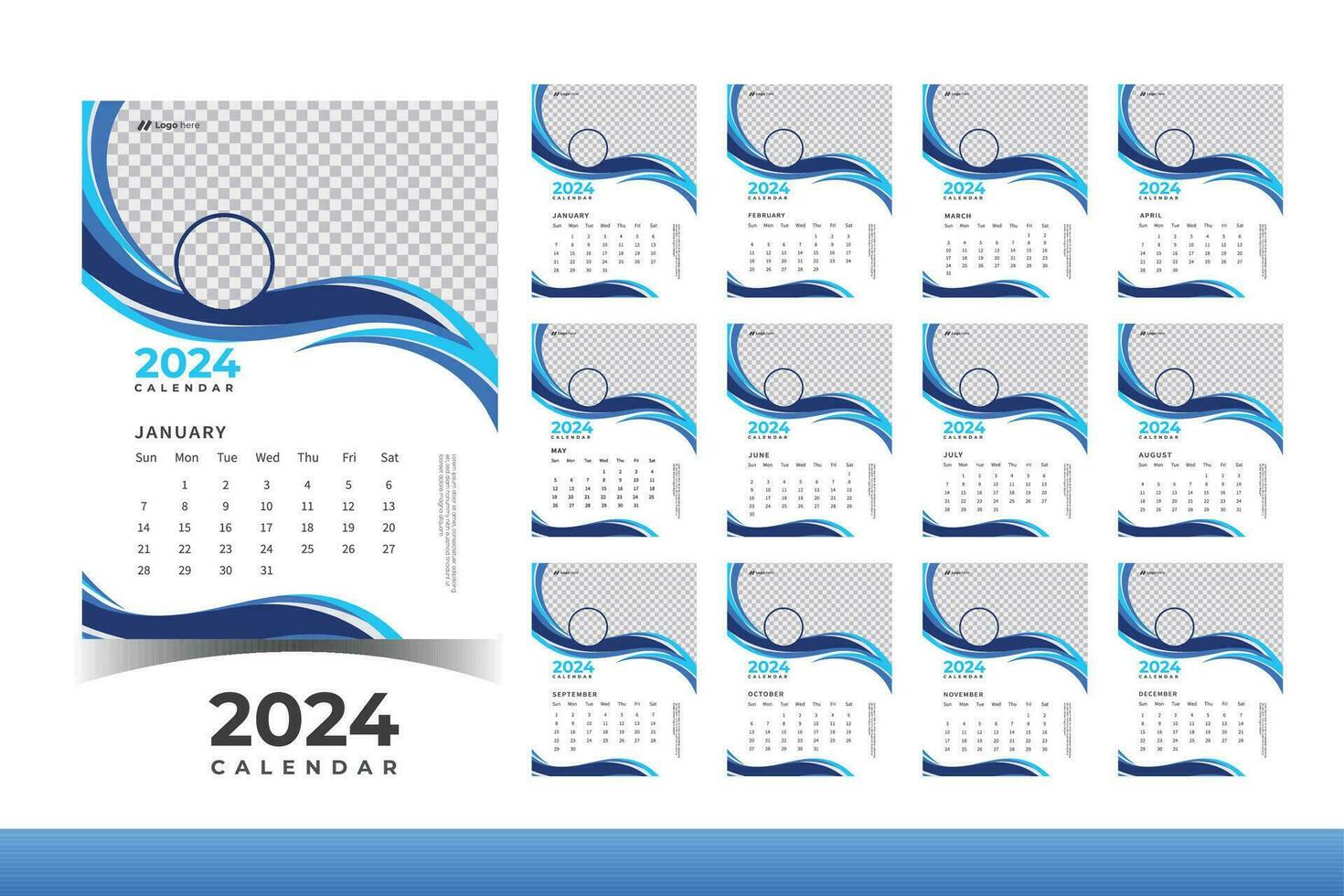 2024 Calendar Design Template, Modern  Calendar Design in Business Style vector