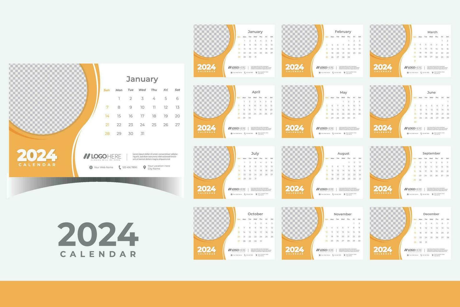 2024 Calendar table Design Template,  Modern New Year Calendar Design in Business Style vector