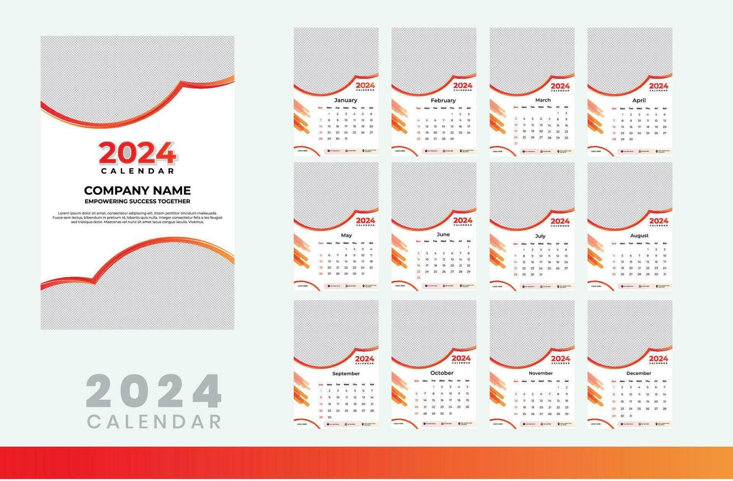 2024 Calendar Design Template, Modern  Calendar Design in Business Style vector