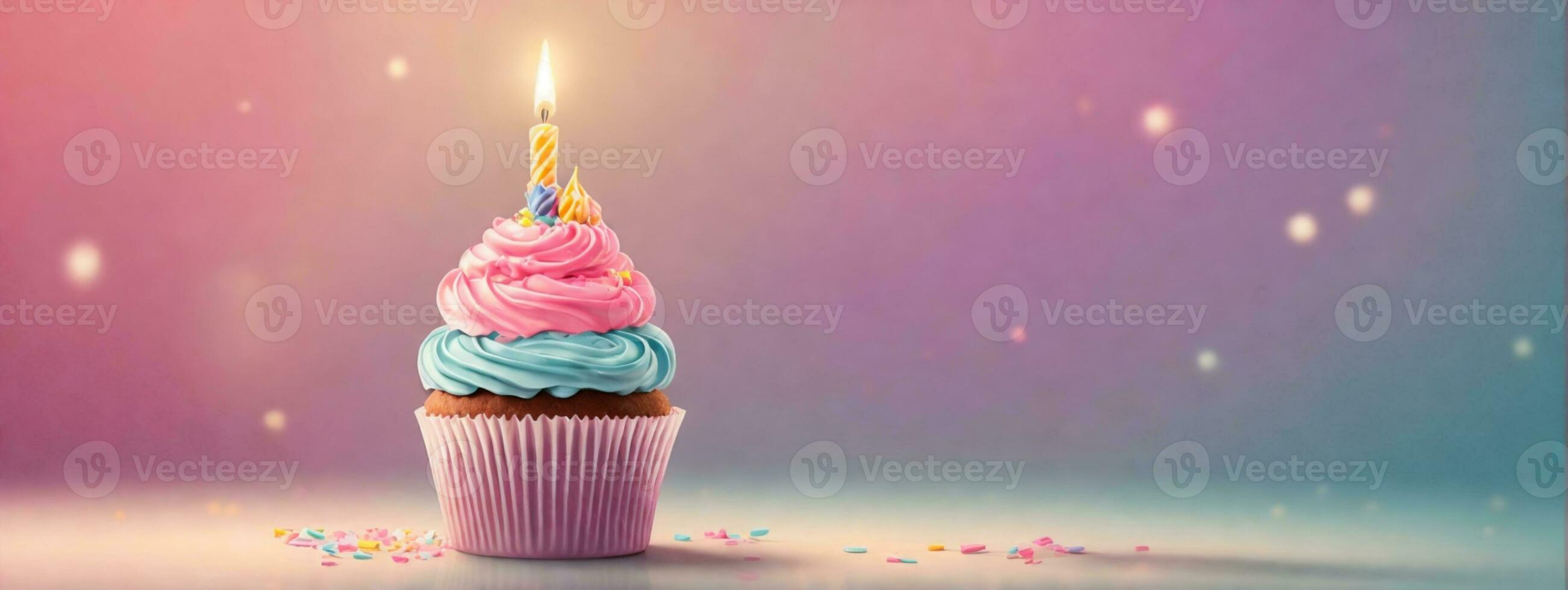 Birthday Cupcake With One Candle. AI generated photo