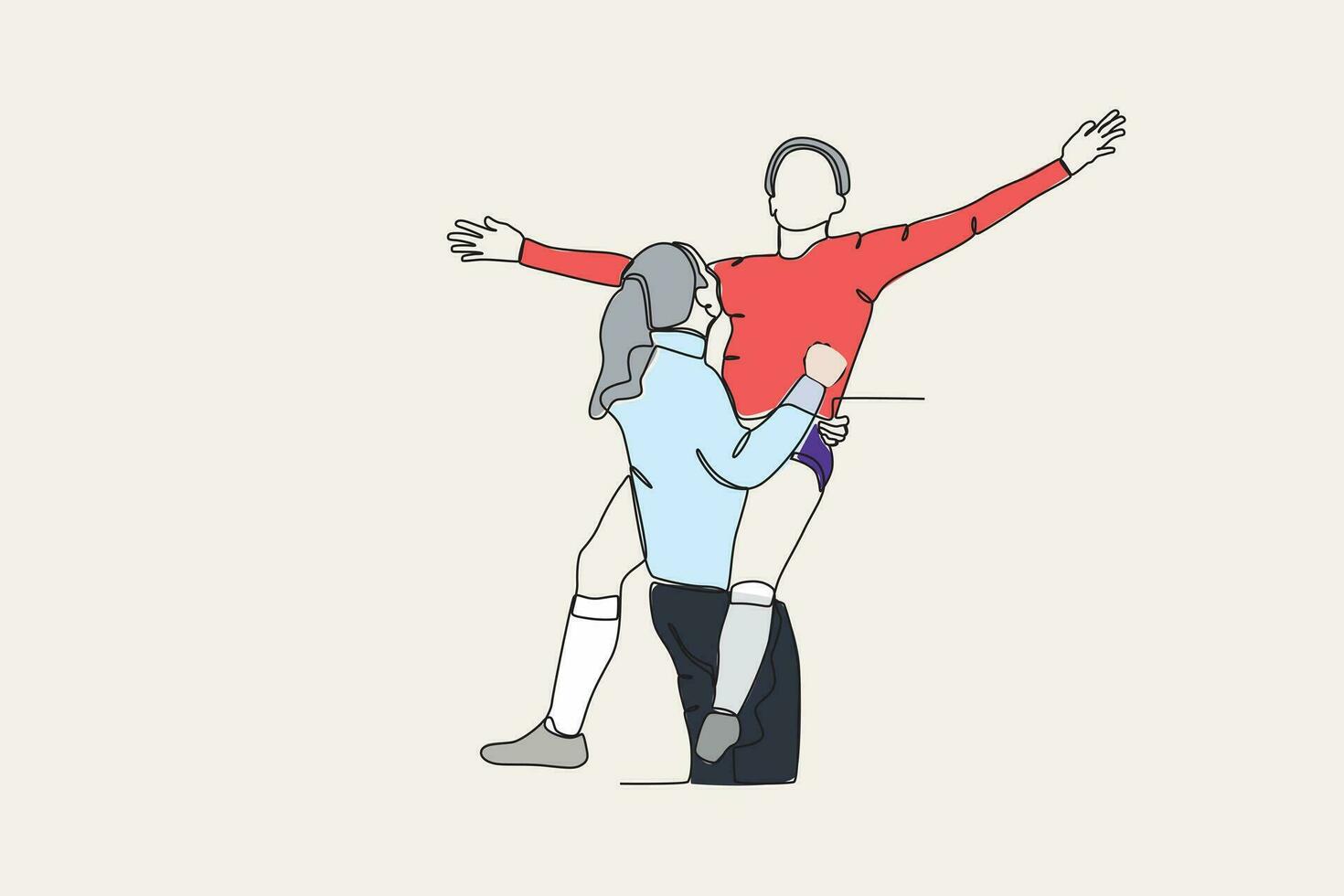 Color illustration of two happy athletes celebrating their victory vector